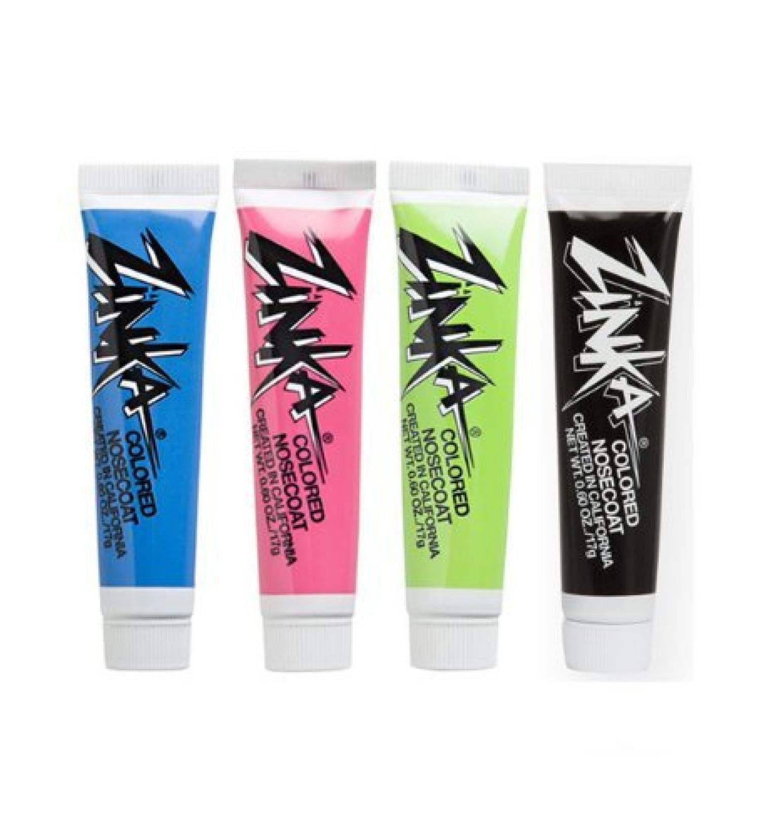 Zinka Colored Sunblock Zinc Waterproof Nosecoat 4 Pack Bundle .6oz Tube - Blue/Pink/Green/Black