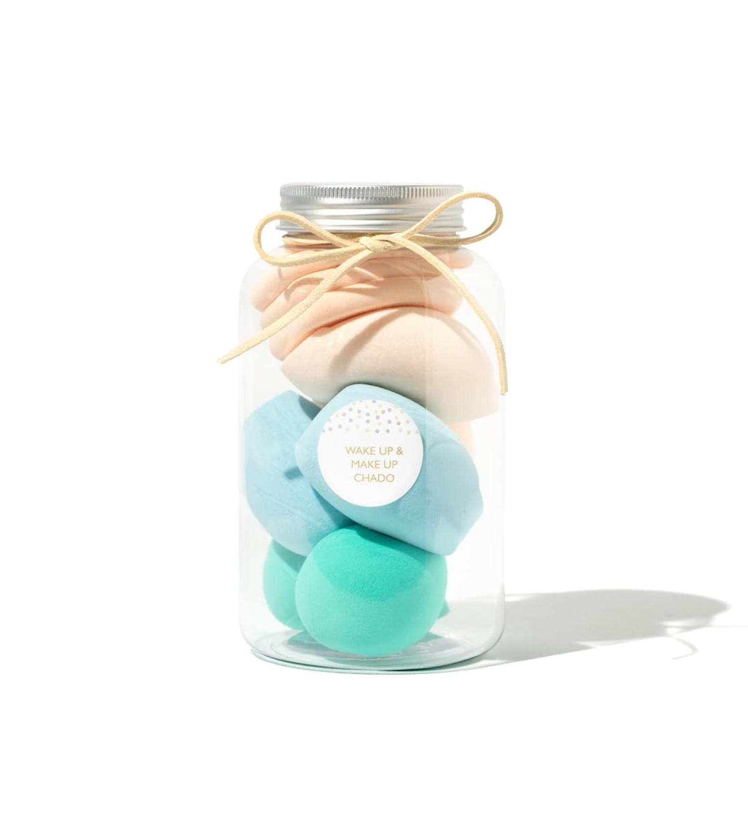CHADO Makeup Sponge Jar - Set of 7 Reusable Blending Sponges for Professional Makeup Application