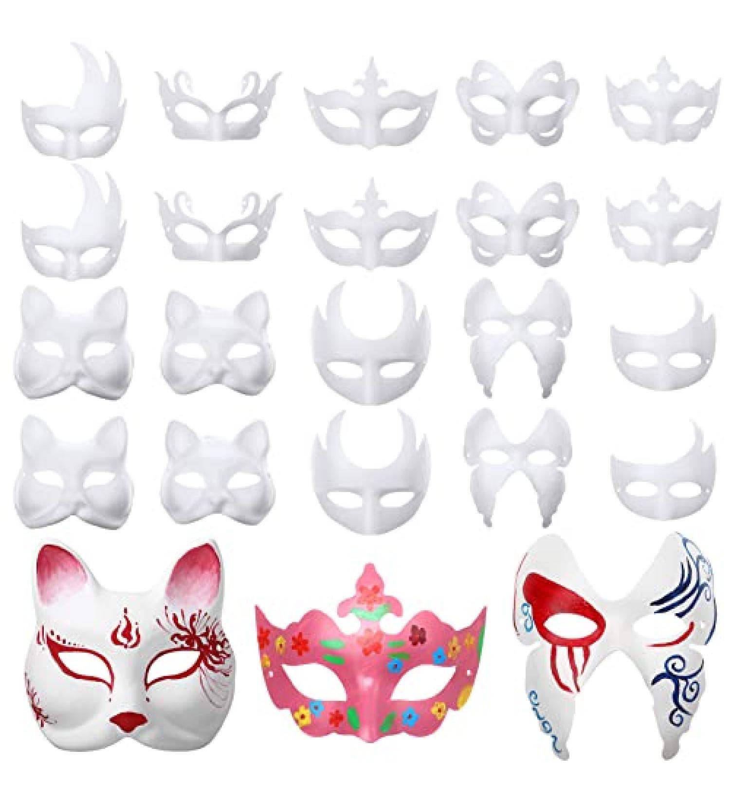 50 Pcs DIY Unpainted White Full Face Masquerade Paper Mache Masks - 10 Styles for Art Party, Cosplay, Halloween & Christmas - Buy Online on SooperMarket.com