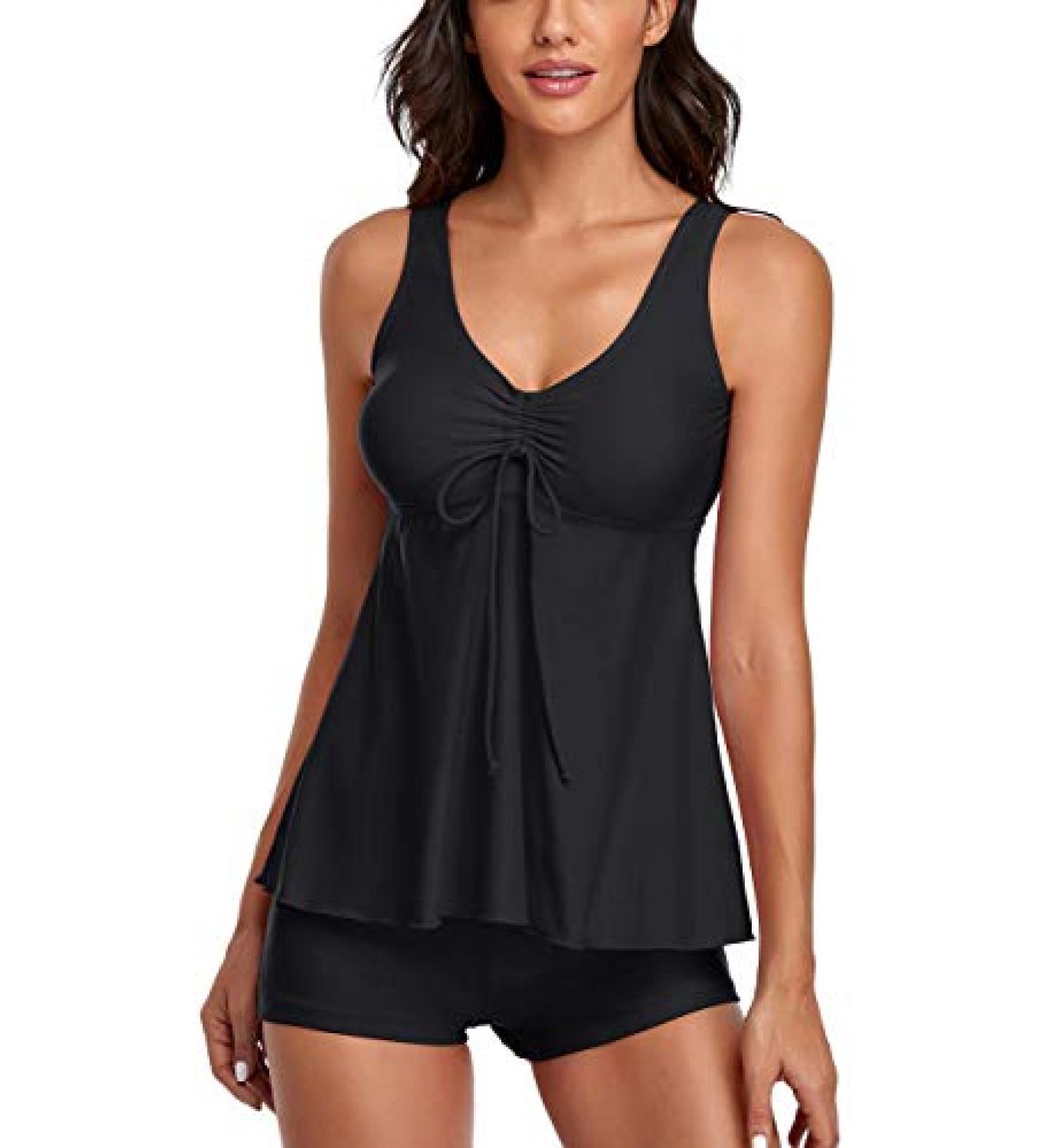 Modest Tankini Swimsuit Set | Floral Print Tank Top with Boyshorts | Tummy Control | X-Large Black - Buy Online on SooperMarket.com