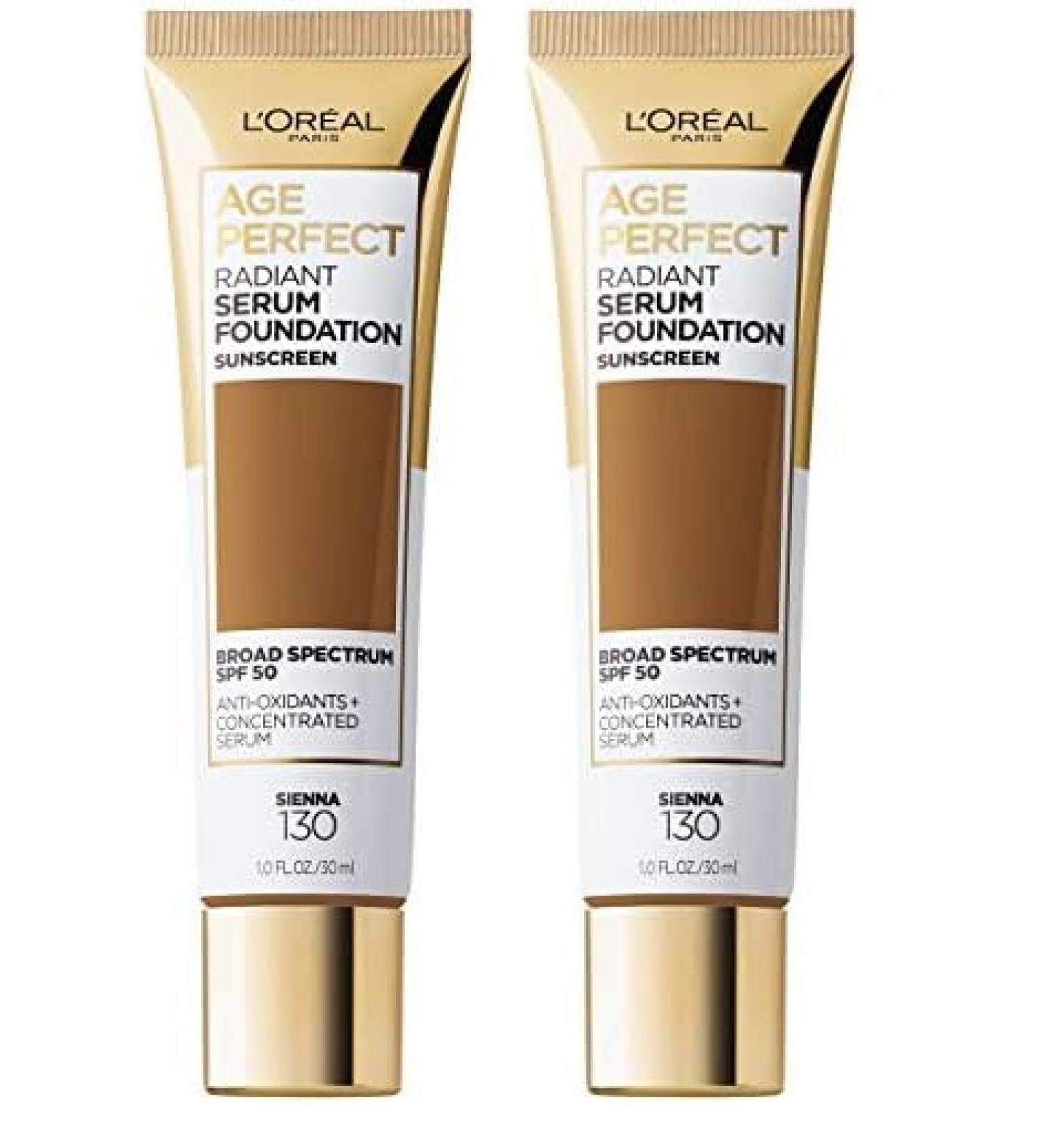 L'Oreal Paris Age Perfect Radiant Serum Foundation SPF 50 - Sienna 1oz (Pack of 2) - Best Anti-Aging Makeup for Glowing Skin - Buy Online on SooperMarket.com