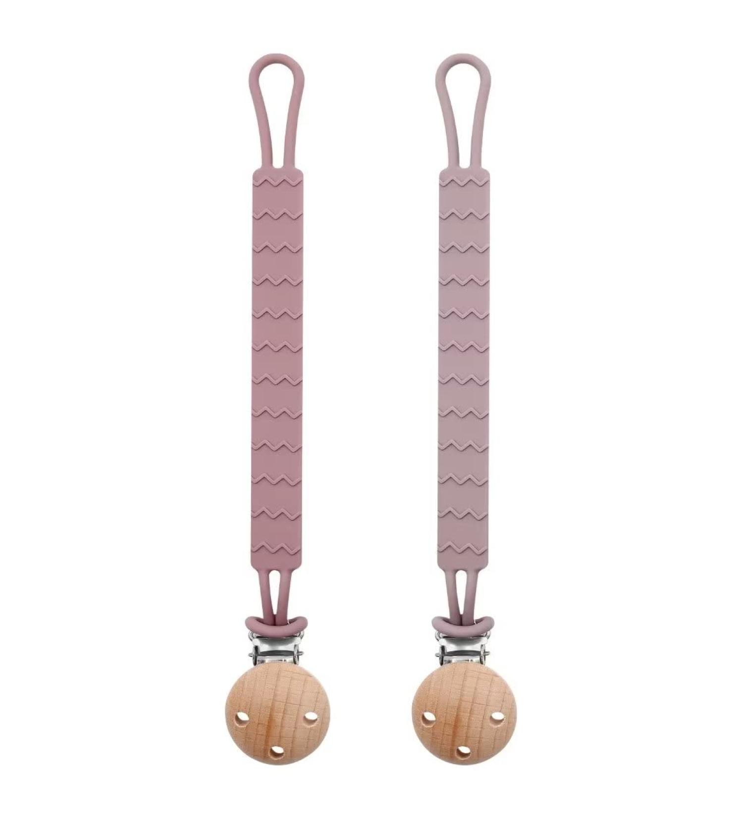 Buy Silicone Pacifier Chain 2-Pack for Boys & Girls | Durable & Flexible Clips in Purple & Pink - Buy Online on SooperMarket.com
