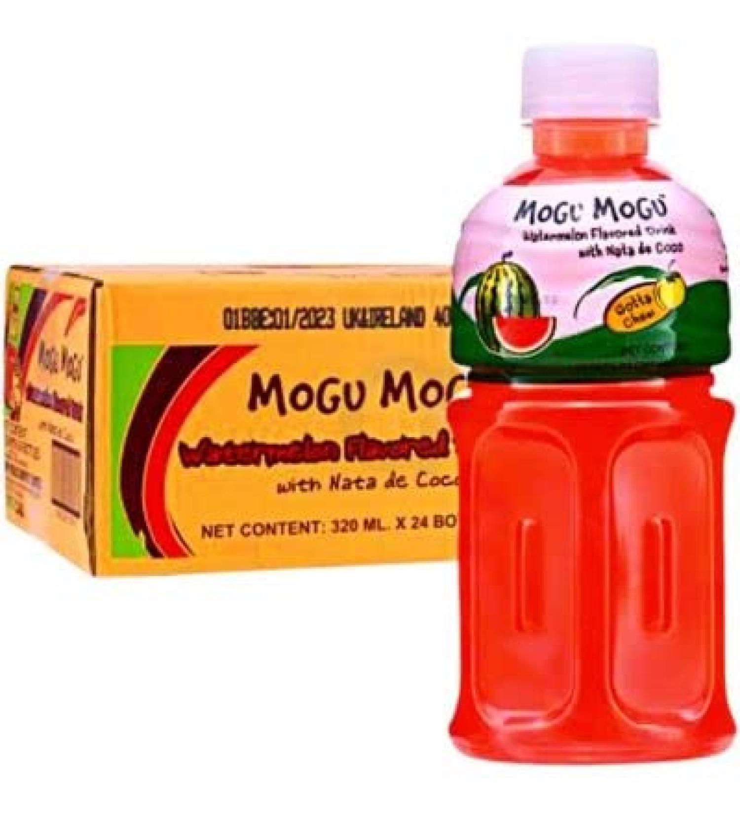 Mogu Mogu Watermelon Flavoured Drink with NATA de Coco (Gotta Chew) | On the Go Drink | Jelly Texture | Refreshing Taste | No Added Preservatives and Colours | 320ml x 24 Bottles