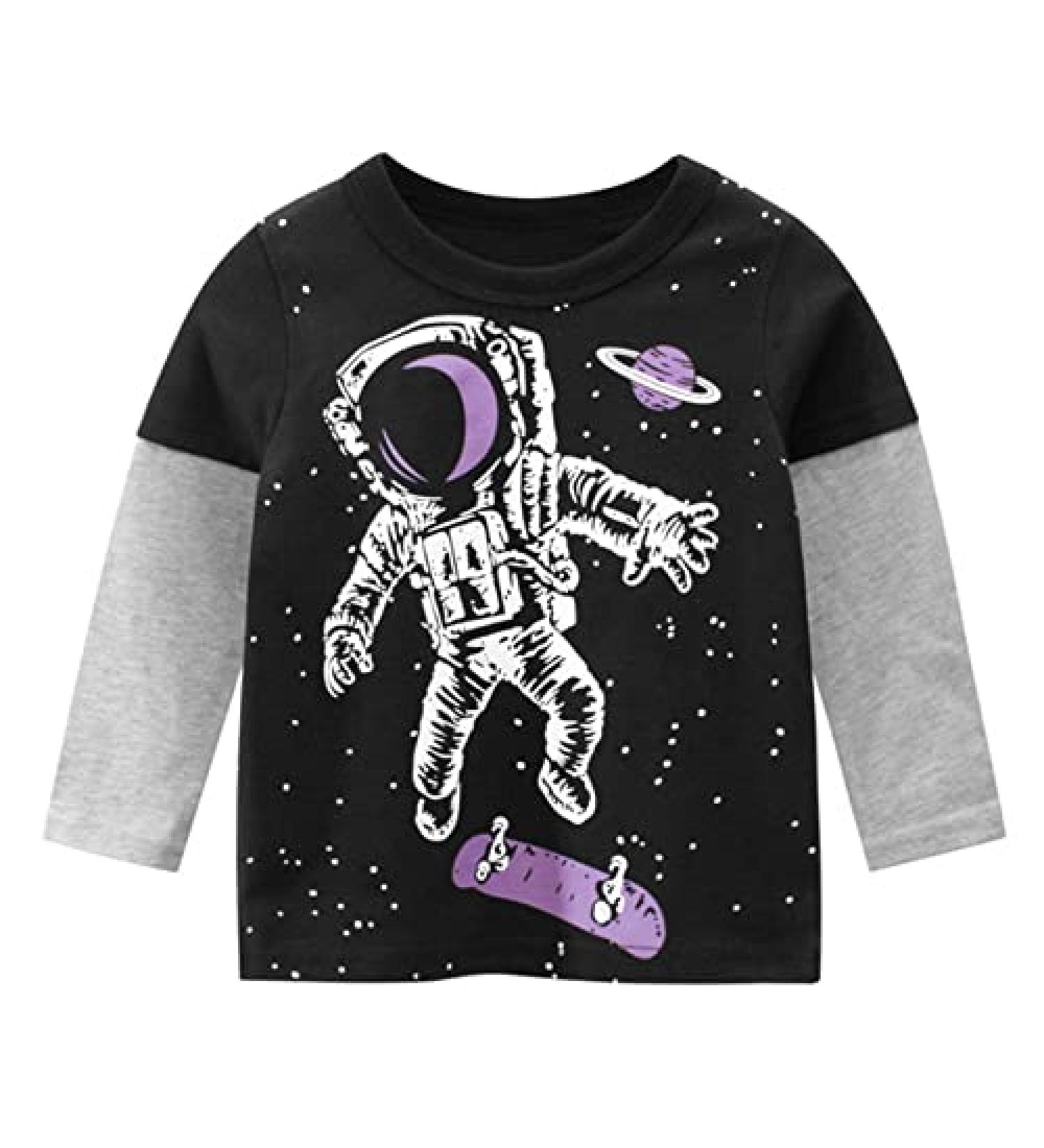 Kids Black Galaxy Spaceman Print Long Sleeve T-Shirt for Toddler Boys & Girls 4-5T - Buy Online on SooperMarket.com