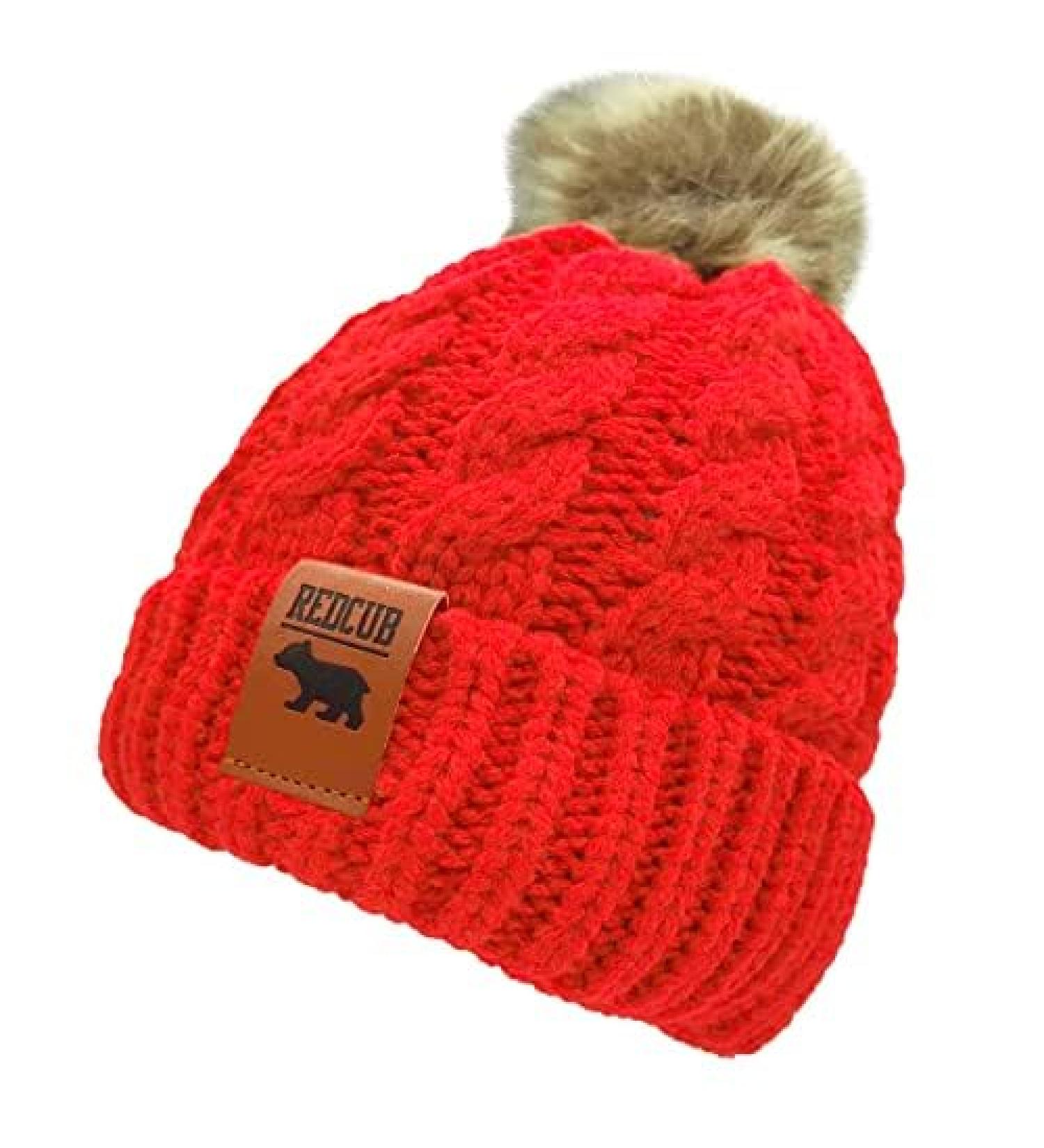 RED CUB Toddler & Baby Winter Bobble Hat Beanie with Pom Pom | Soft Thick Knit | Girls Boys Acrylic Kids Beanies | 12-36 Months Berry Red - Buy Online on SooperMarket.com