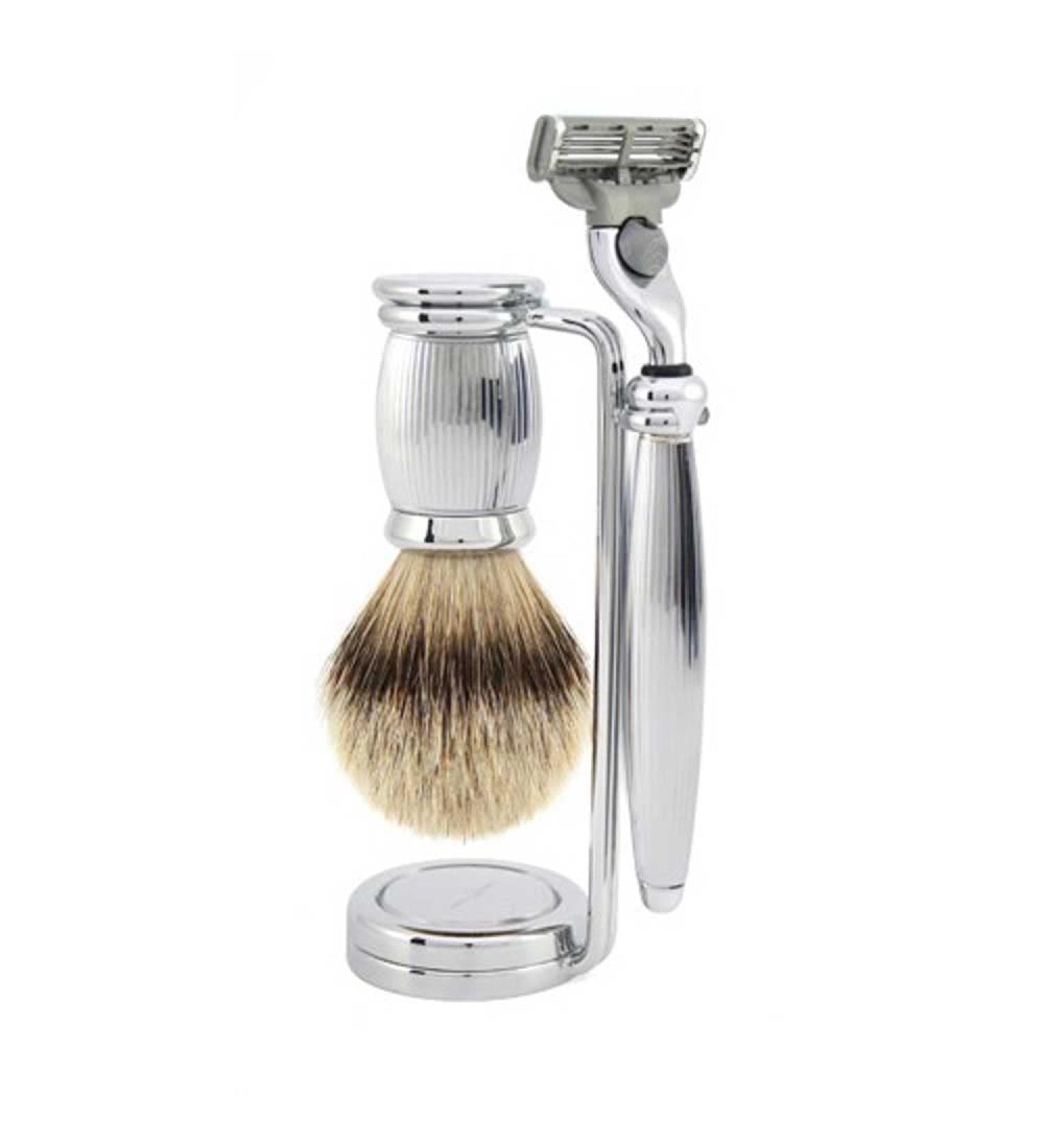 Buy Edwin Jagger Bulbous Chrome 3 Piece Mach3 Set - Silver Tip Brush - International Shipping Available - Buy Online on SooperMarket.com