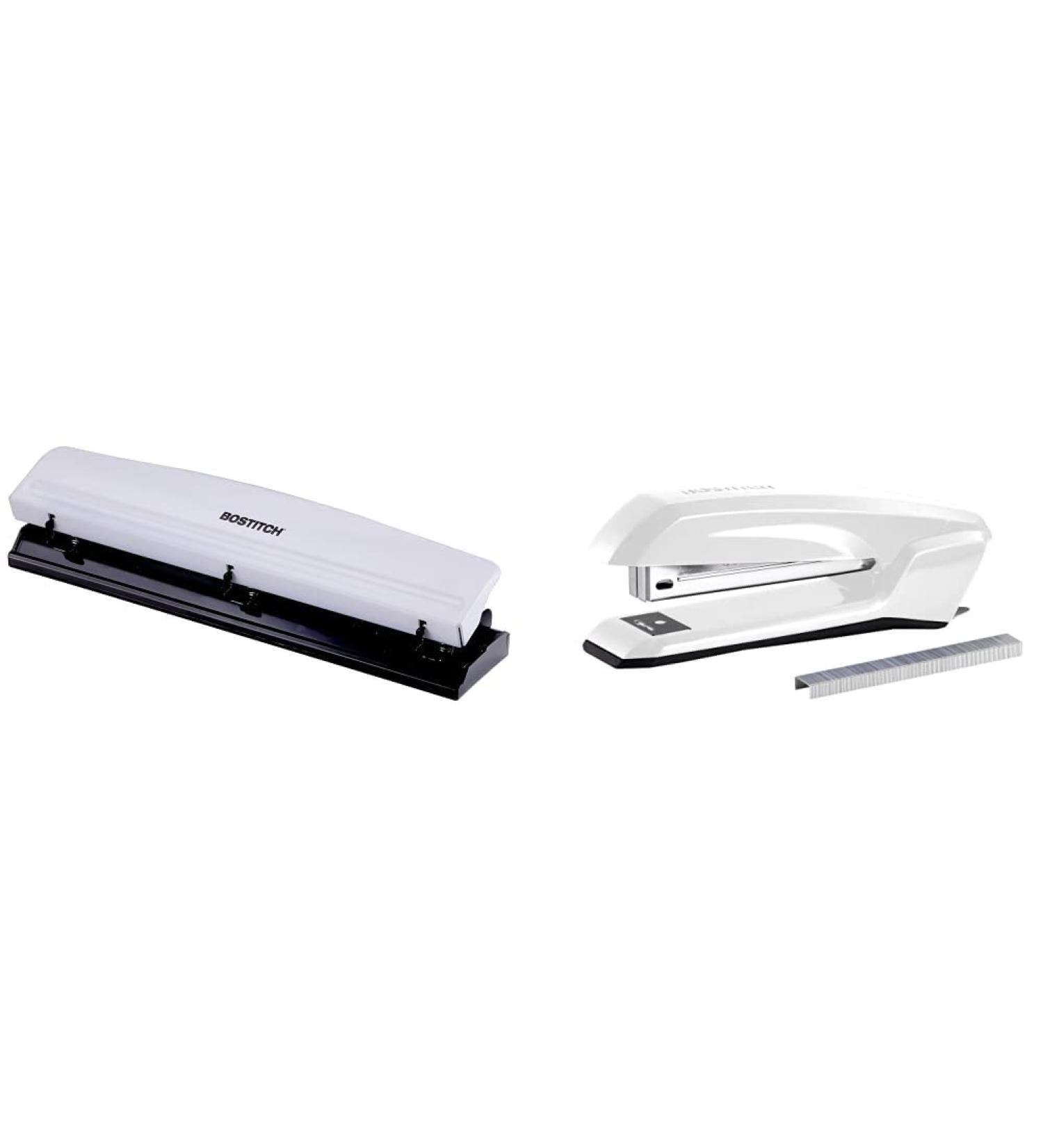 Bostitch Office 3 Hole Punch (KT-HP12-WHITE) + Bostitch Ascend 3 in 1 Stapler (B210-WHT)