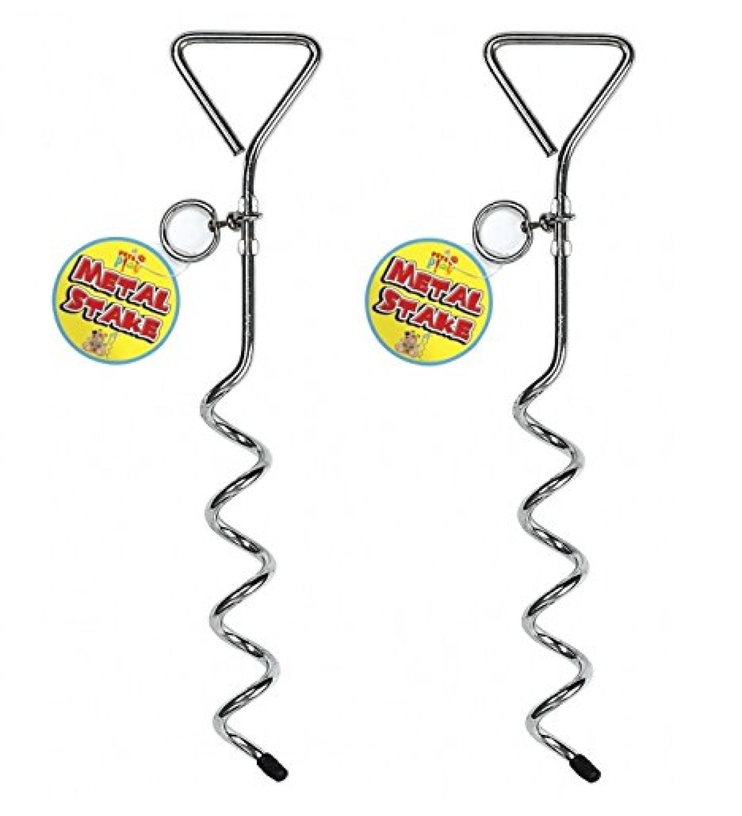 2 x Portable Metal Screw In Ground Stake Pet Lead Holder Pole 42cm