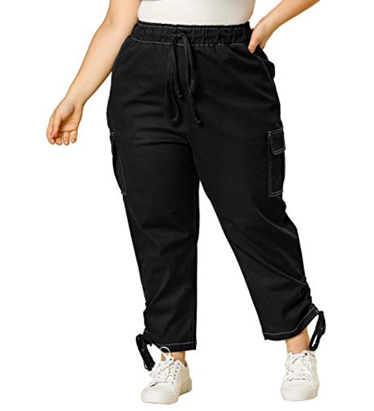 Agnes Orinda Women's Plus Size Drawstring Cargo Pants - 3X Black - Buy Online on SooperMarket.com