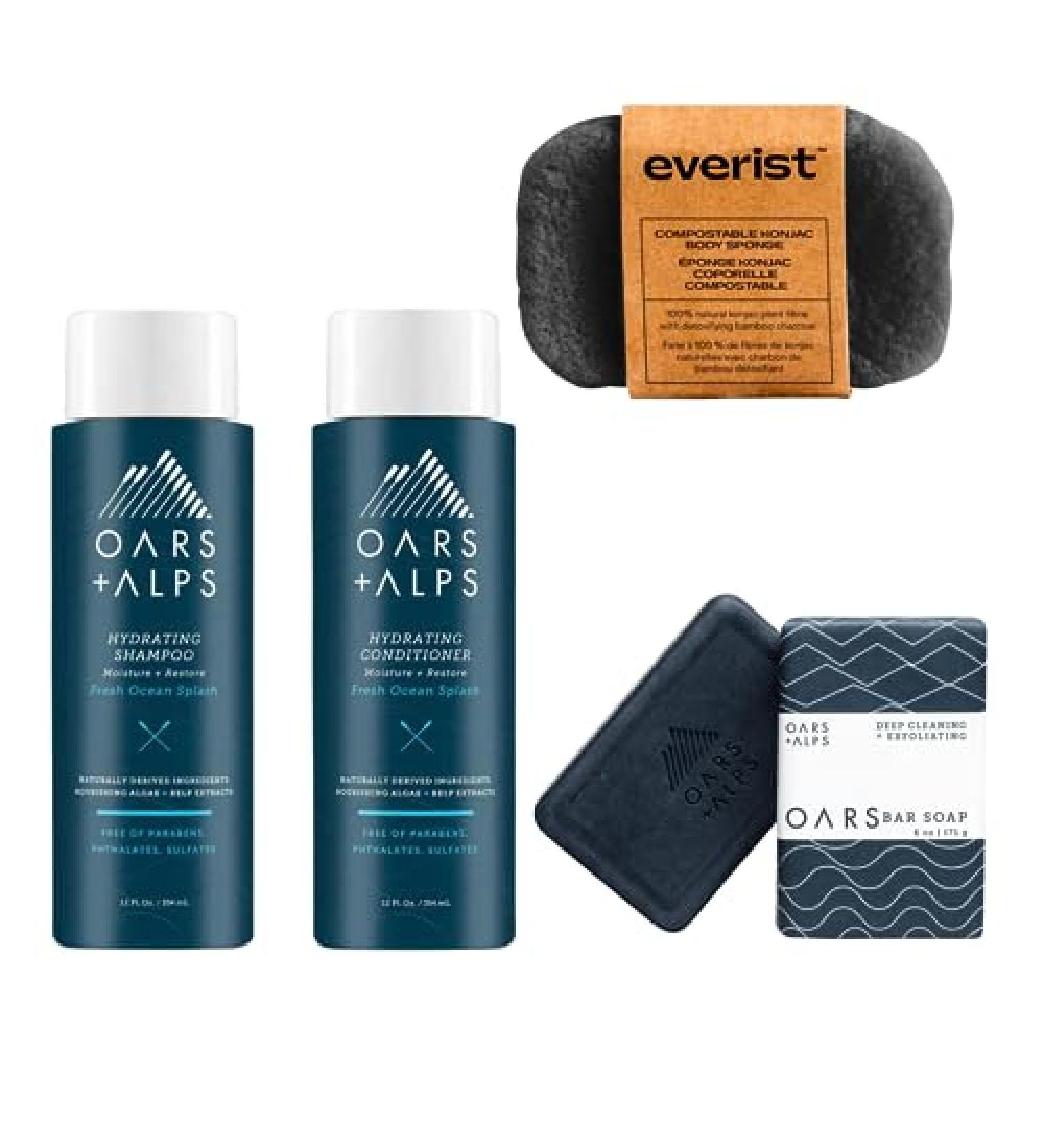 MightyNest Men's Shower Set | Oars and Alps Blue Charcoal Soap Shampoo & Conditioner | Eco-Friendly 4 Piece Bath Gift Set | Moisturizing for All Skin & Hair Types - Buy Online on SooperMarket.com
