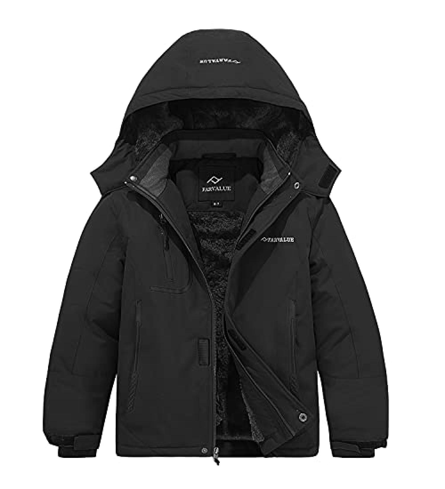 Boys Waterproof Ski Jacket | Windproof Winter Coat | Removable Hood | Black - Size 14-16 - Buy Online on SooperMarket.com