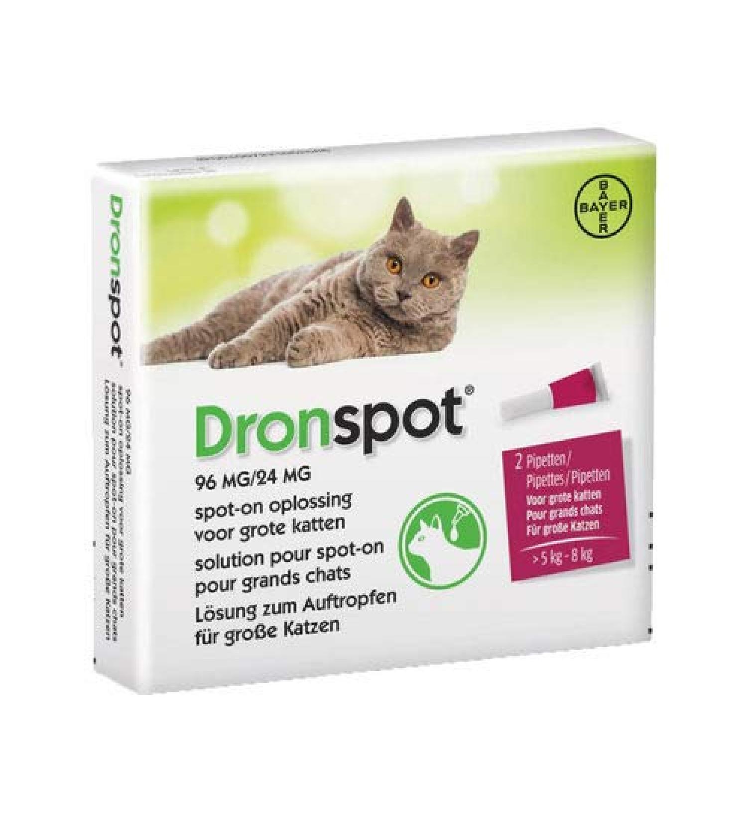 Dronspot Spot On Wormer for Large Cats - 5 to 8kg - 2 pipettes 2 pipettes Large Cats (5-8kg)