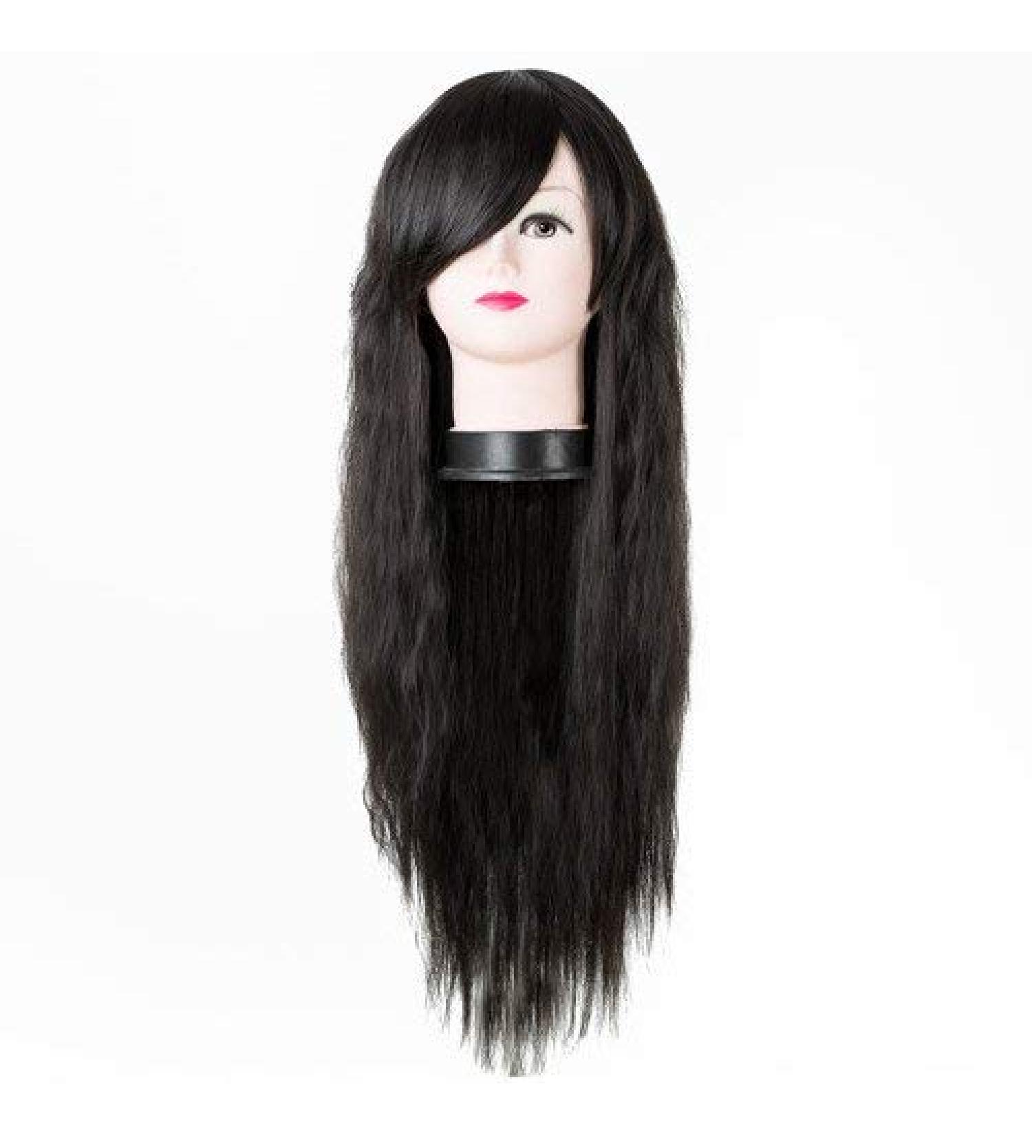 LFMDJF Synthetic Heat Resistant Fiber Long Kinky Straight Fluffy Inclined Dark Brown Hair Costume Wigs 26inches Brown Natural Black