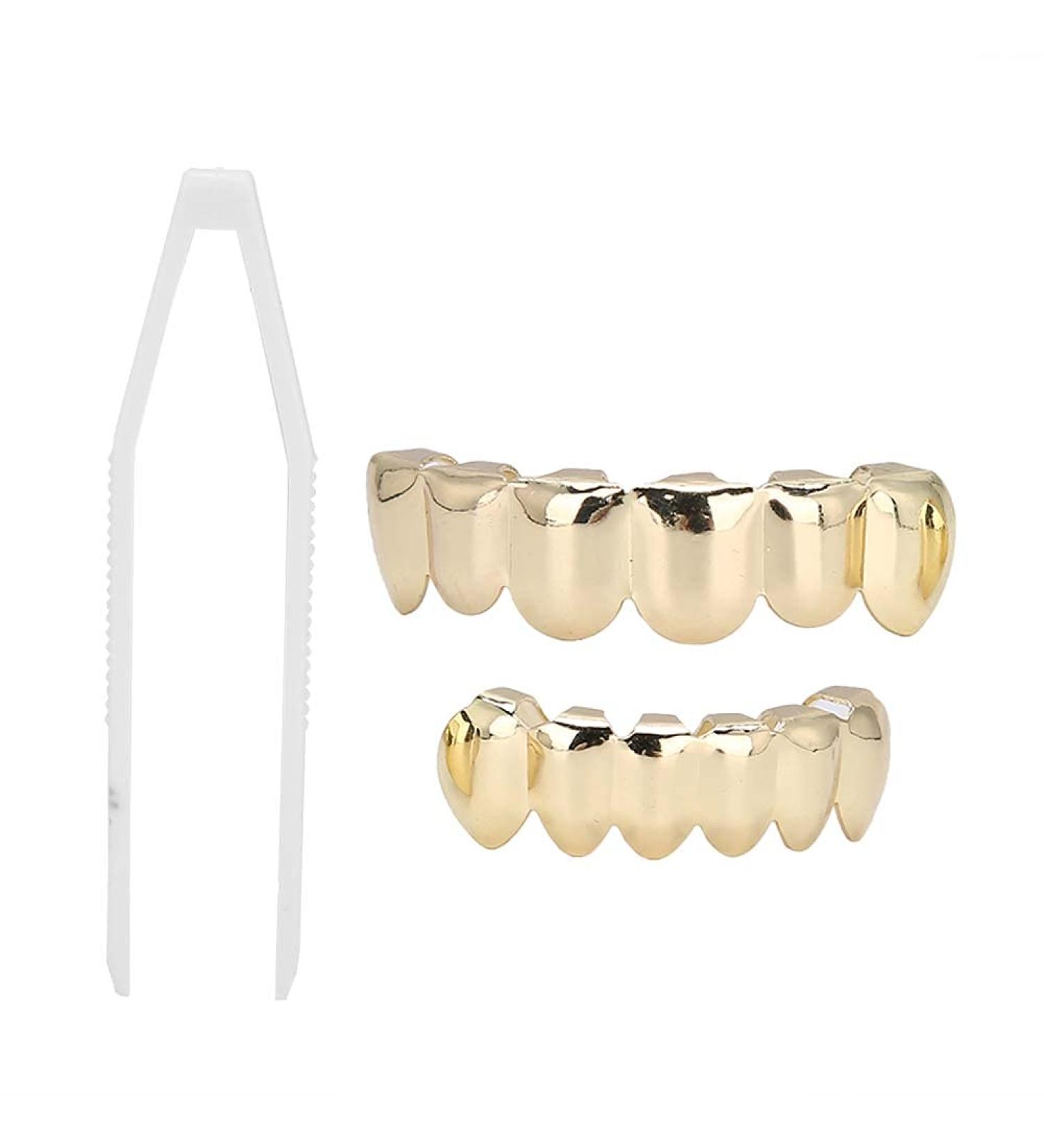 Herchr Funny Halloween Teeth - Shiny Brass Prosthesis for Parties | Unique Gold Decoration & Gift - Buy Online on SooperMarket.com