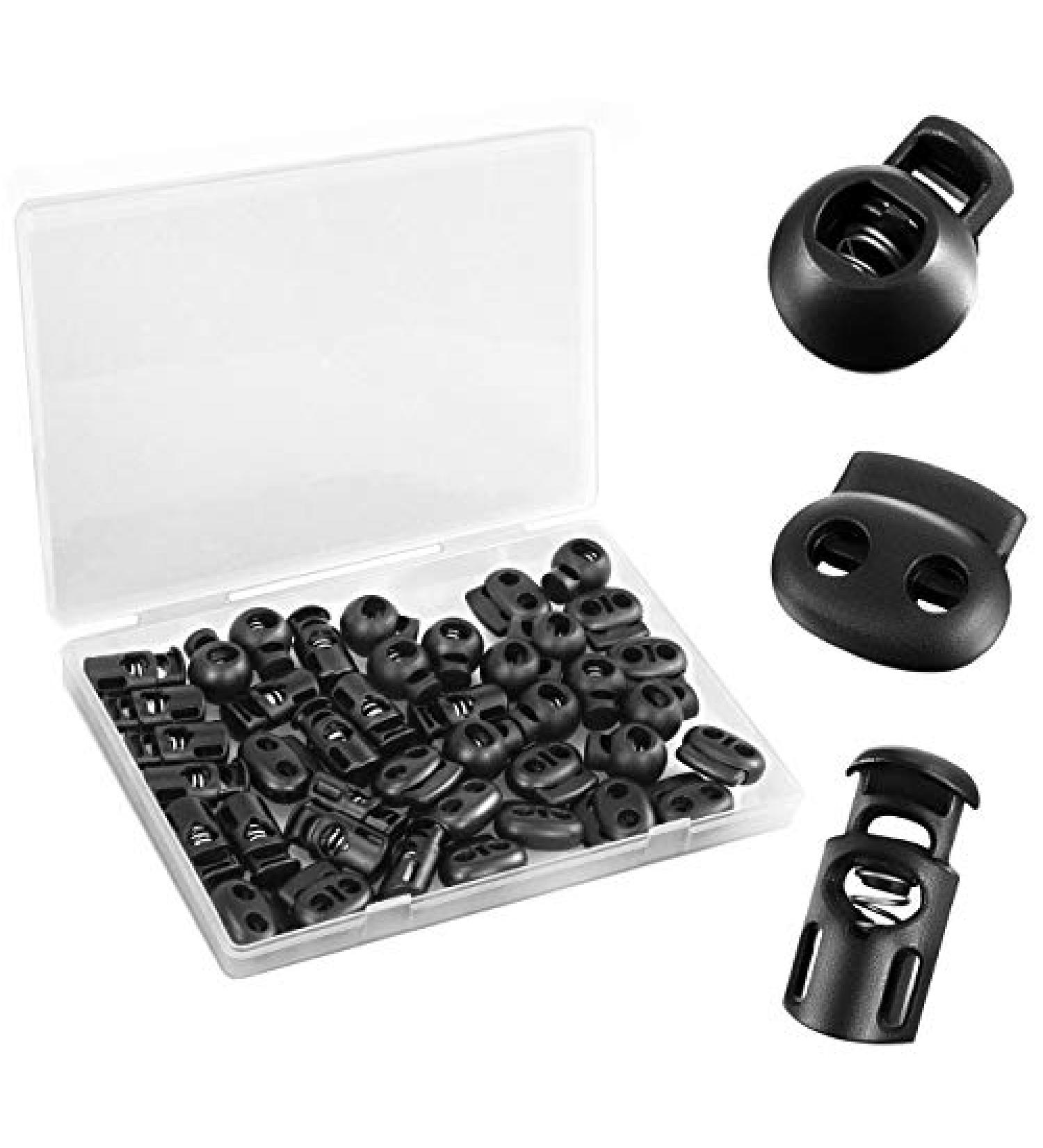 Plastic Cord Lock 45Pcs  Single Hole/Double Hole Cord Stopper  Spring Cord Toggle for Drawstrings/Paracord/Shoelaces  Black Elastic Cord Adjuster by Double Elite Mixed 45 pcs - Buy Online on SooperMarket.com