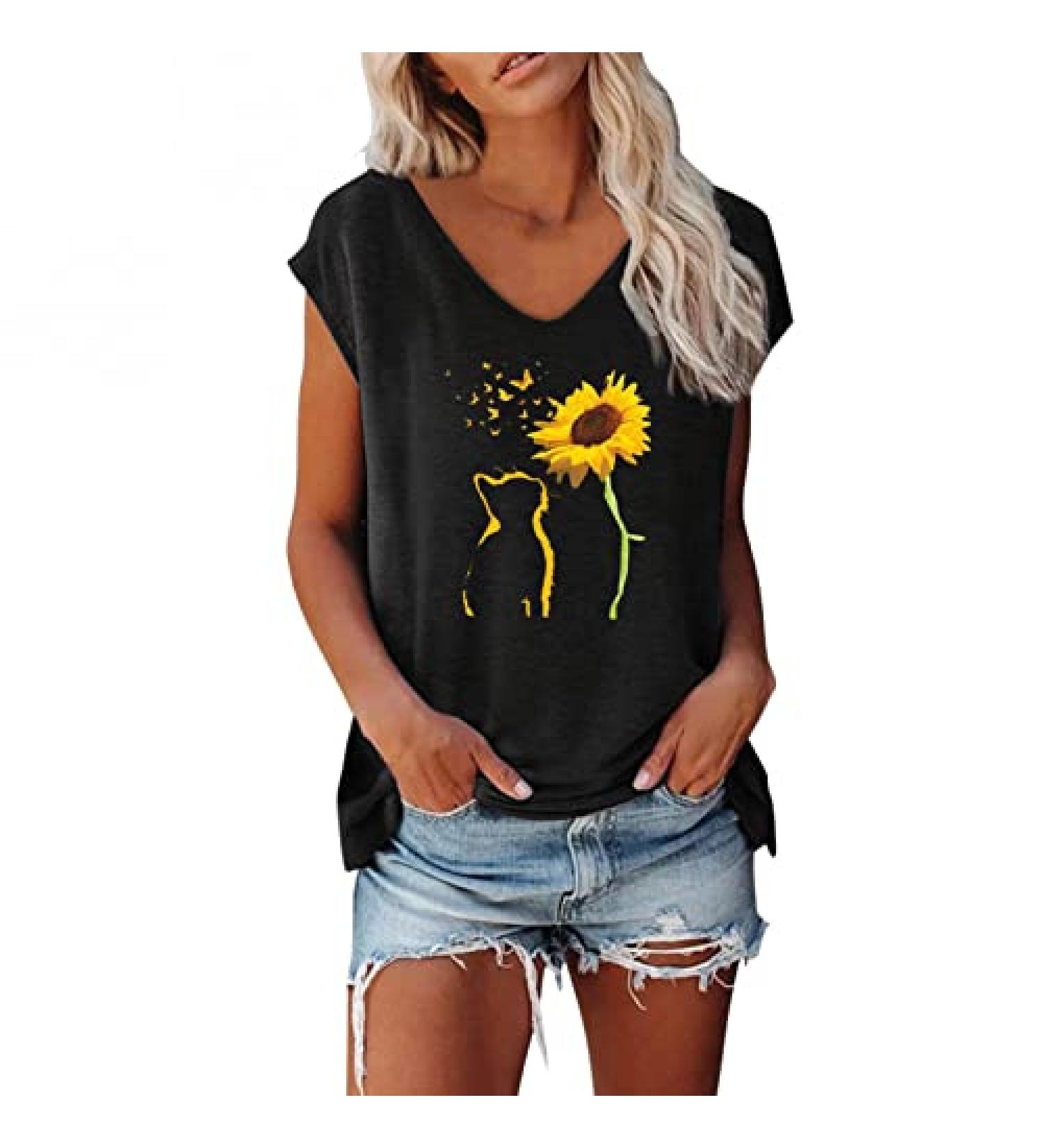 Womens Funny Letter Print Graphic Tee Shirt, Short Sleeve Dressy Casual Top - Black, Size Large - Buy Online on SooperMarket.com
