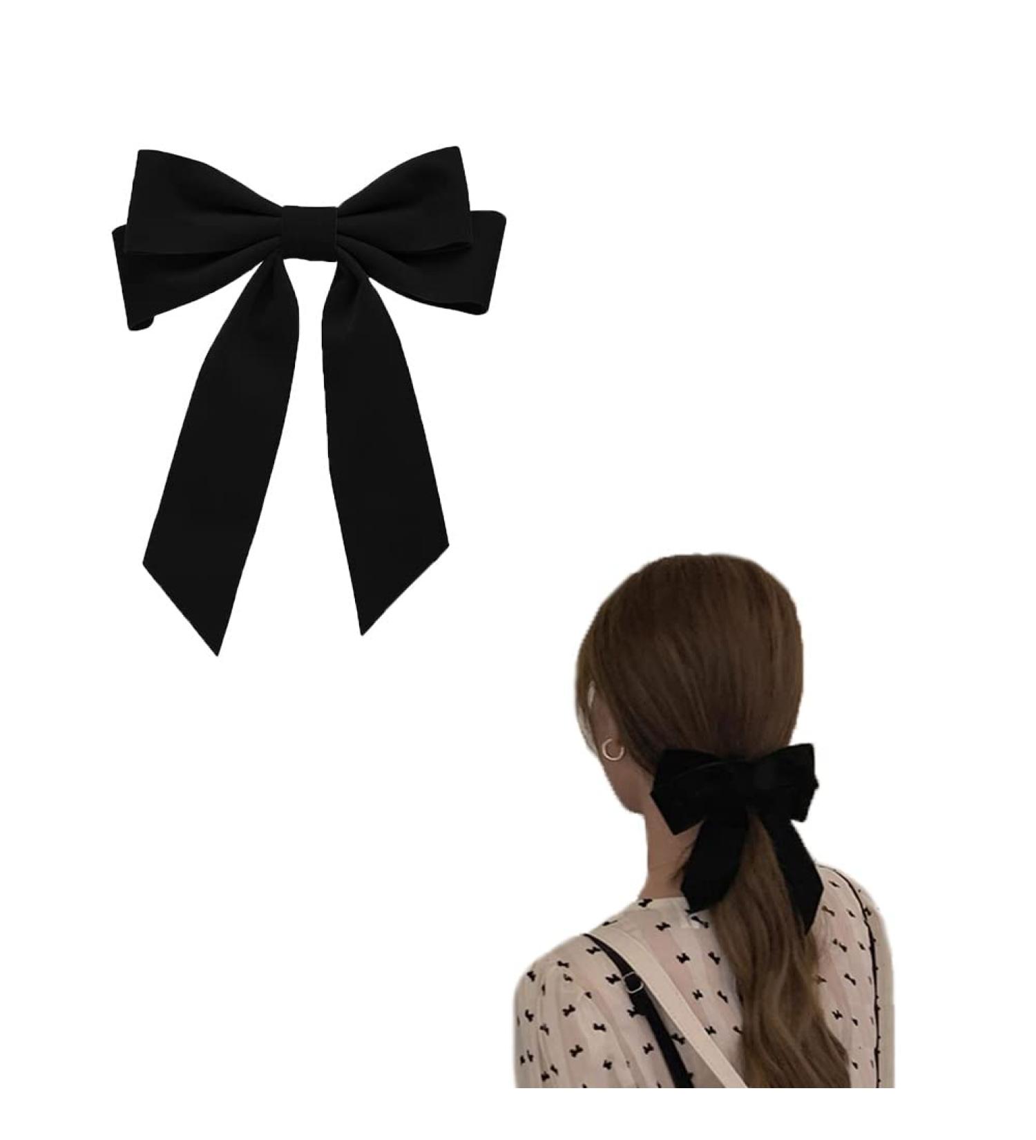 Black Velvet Hair Bow Clips for Women and Girls - French Barrettes Hair Pins with Large Bowknot Design - Buy Online on SooperMarket.com