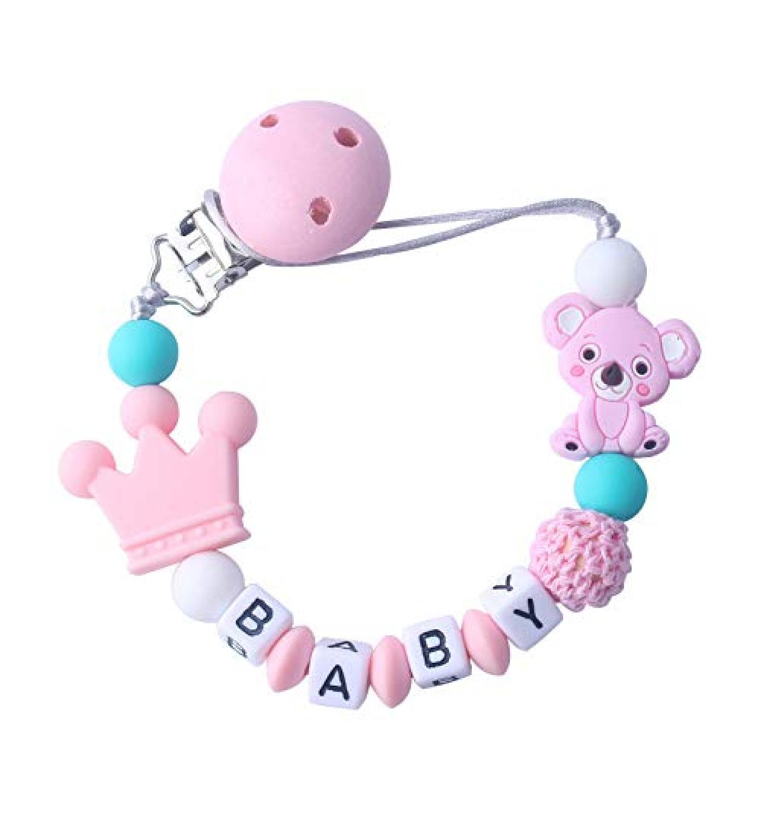 Personalized Pacifier Clip with Name | Custom Baby Pacifier Holder | Teething Toy & Gift for Newborn | Pink - Buy Online on SooperMarket.com