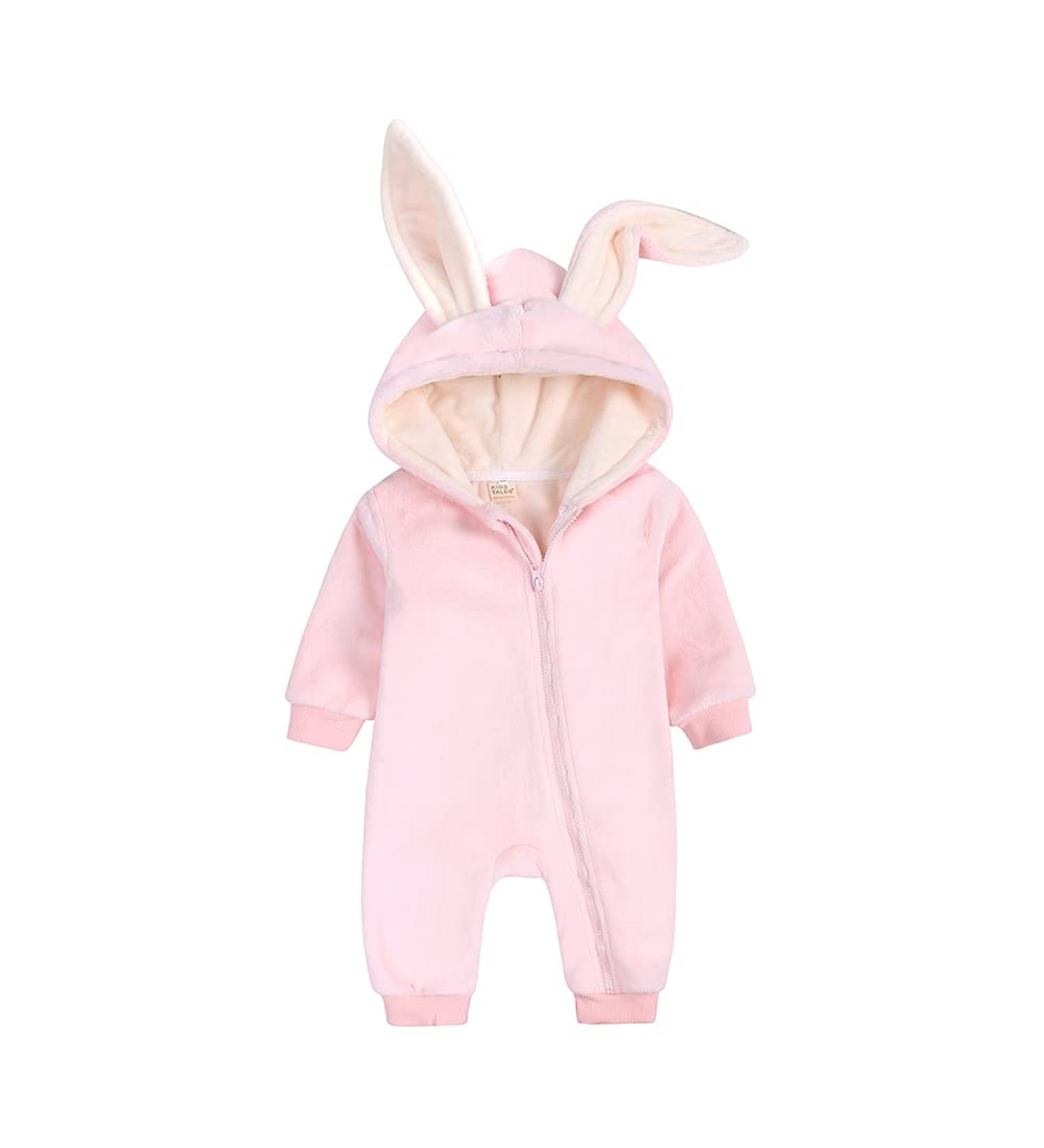 Kids Tales Newborn Baby Winter Romper | Cute Rabbit Ear Hood | 9-12 Months | Thick Fleece | Cozy Outfit - Buy Online on SooperMarket.com