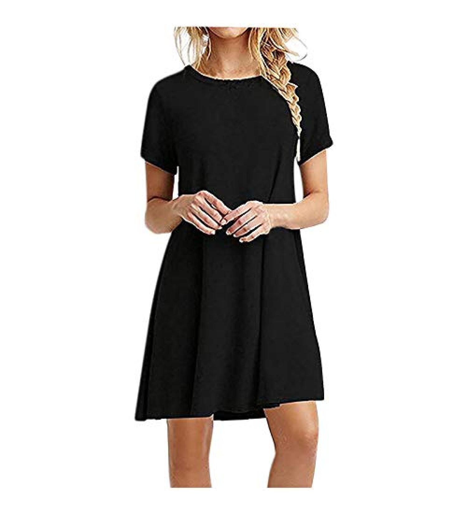 BAGELISE Women's Swing Tunic Dress XX-Large - Comfy & Cute Casual Fit | A1-Black - Buy Online on SooperMarket.com