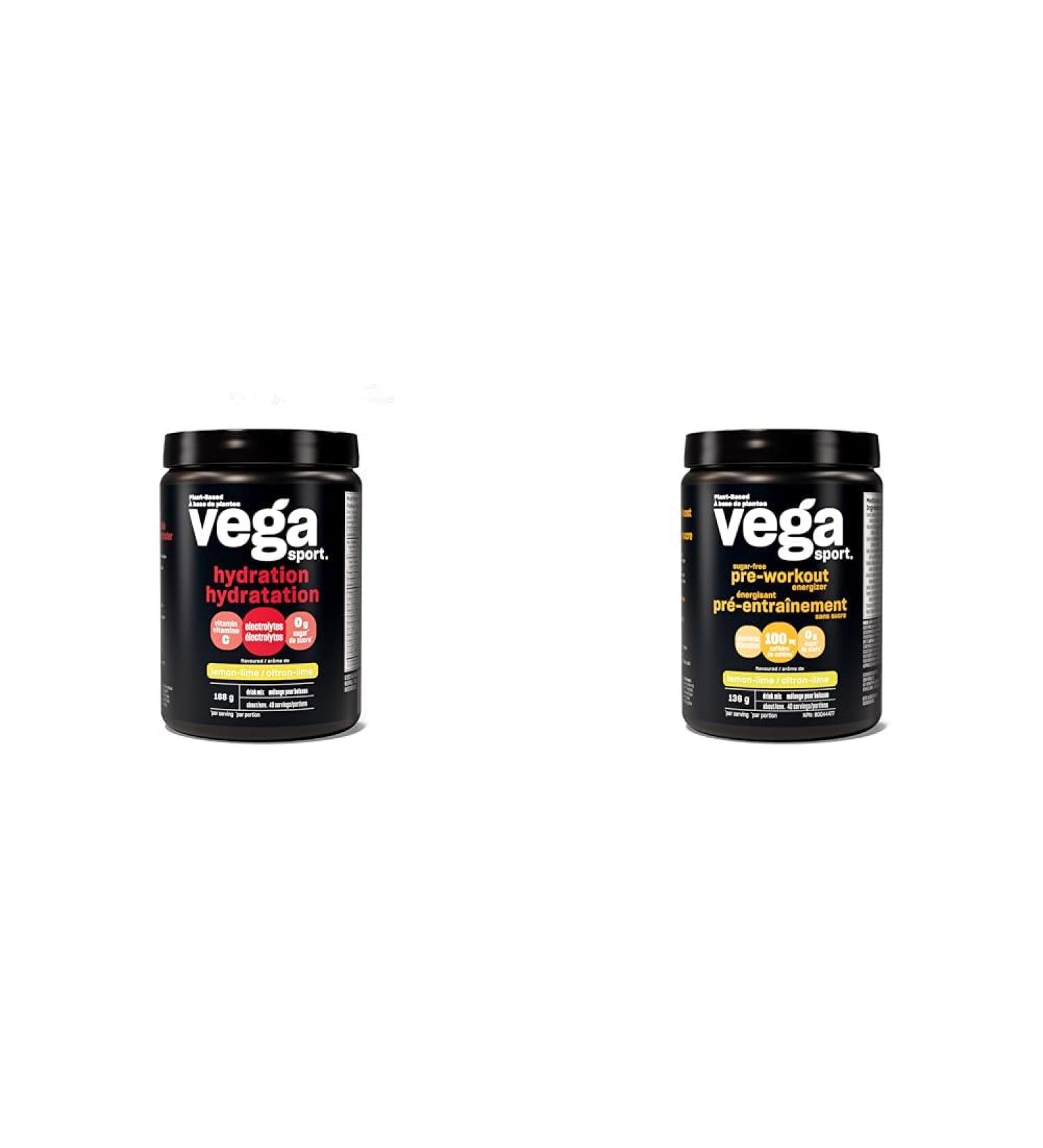 Vega Sport Hydration Electrolyte Powder Lemon Lime (40 Servings) & Sport Sugar Free Pre-Workout Energizer Lemon Lime (40 Servings) Lemon Lime + Powder 40 Servings (Pack of 1) - Buy Online on SooperMarket.com