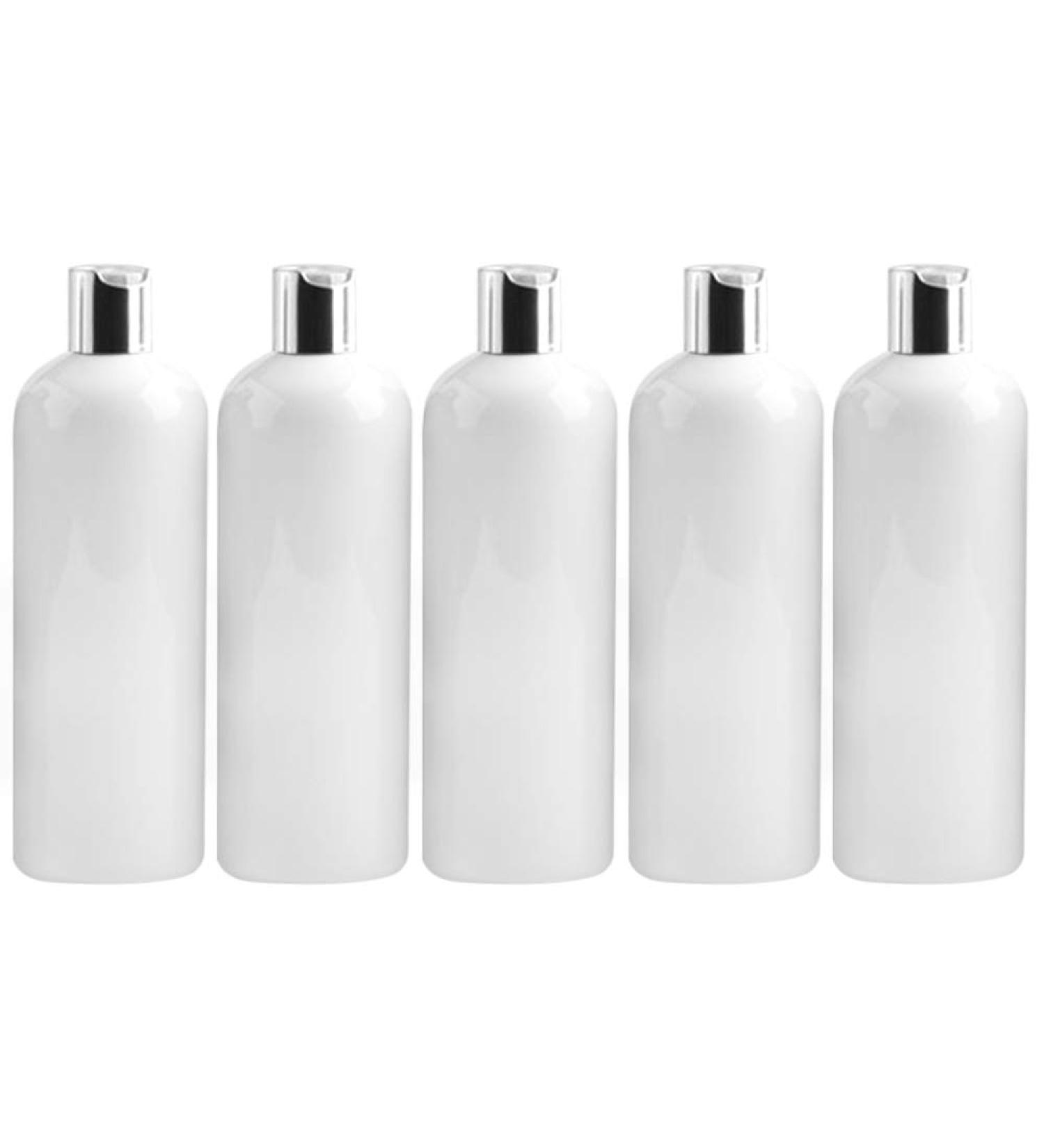 Empty bottles 300 ml PET plastic for air travel bottles with silver-colored cap soap dispenser for toilet items shampoo cosmetics lotion detergent (white)
