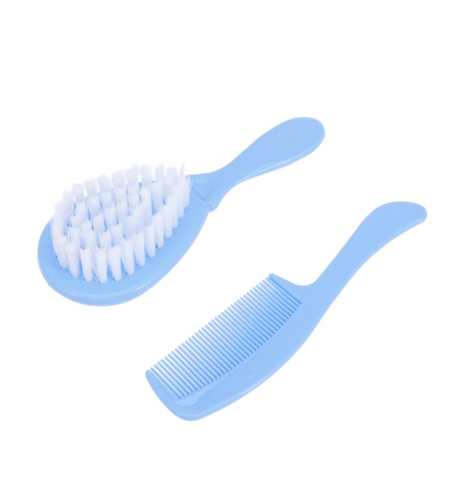 Newborn Baby Hair Brush & Comb Set - Soft Infant Scalp Massage Brushes in Blue - Size 1 - Buy Online on SooperMarket.com