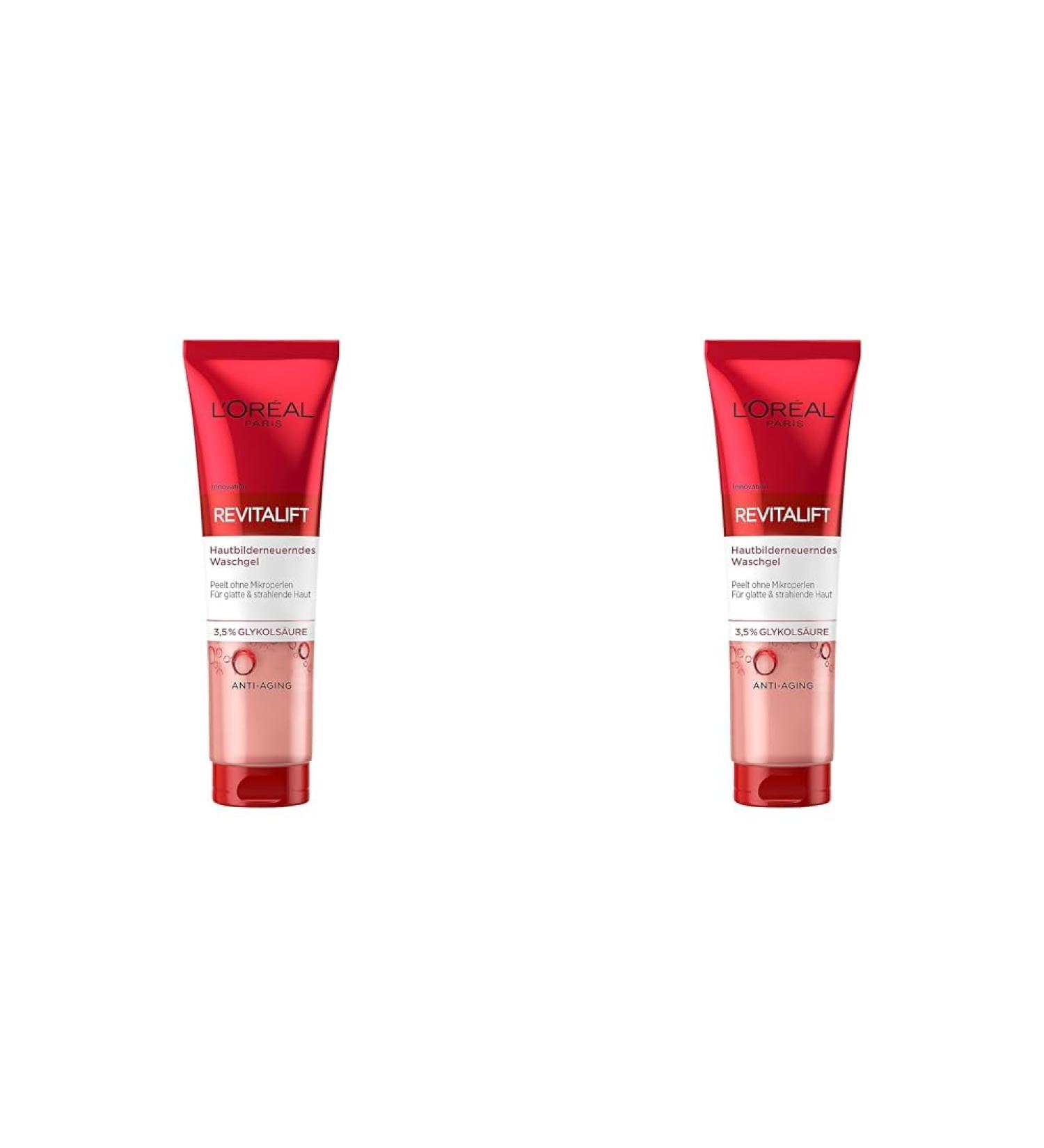 L'Or al paris skin-like washing gel with 3.5% pure glycolic acid anti-aging facial cleaning for a radiant and smooth complexion revitalift 150 ml (pack with 2) 150 ml (2 pack)