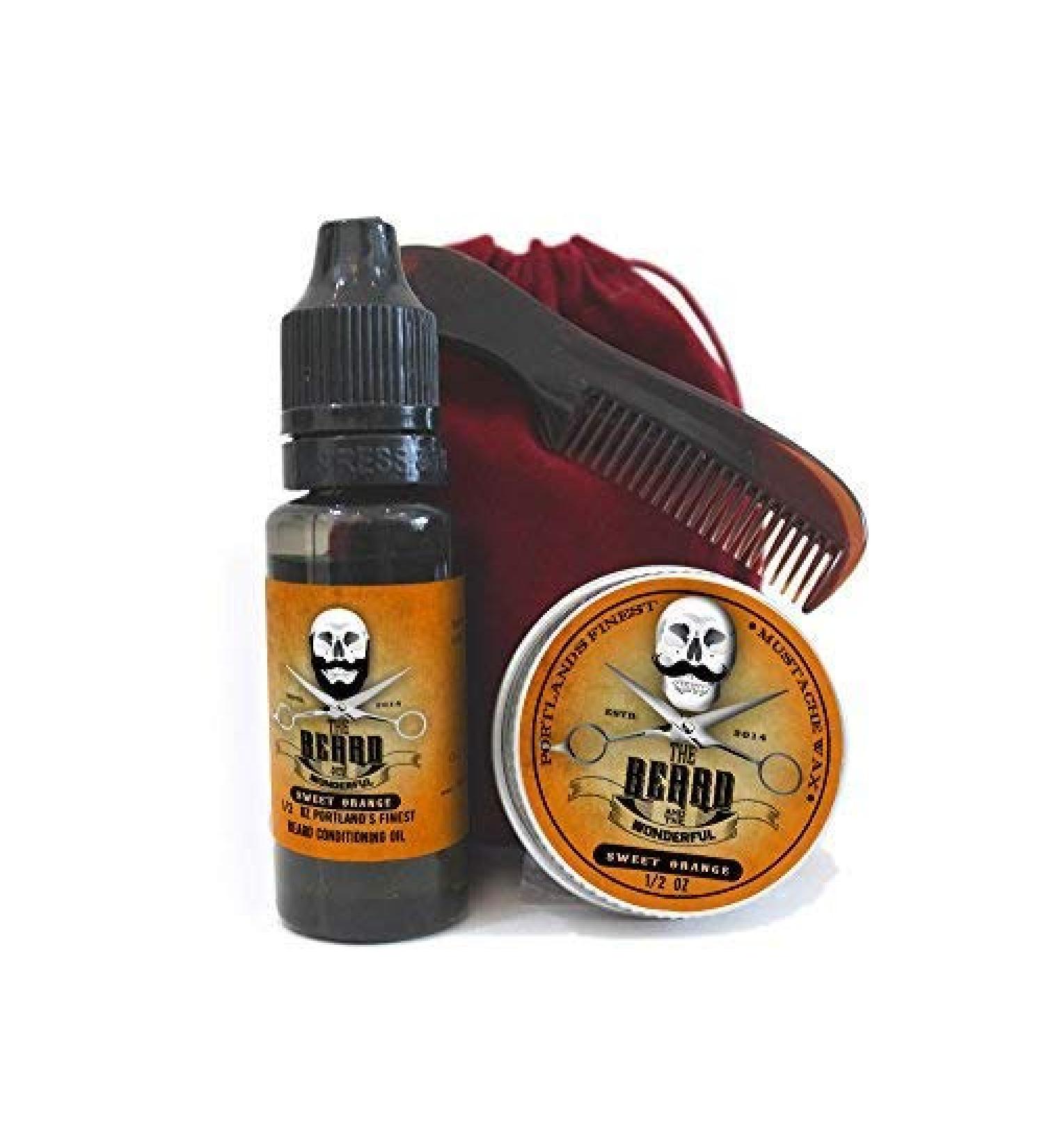 Mens Grooming Set - Beard Kit with Beard Oil, Moustache Wax & Comb | Beard Growth & Dad Gifts | Sweet Orange Fragrance - 15 ml - Buy Online on SooperMarket.com