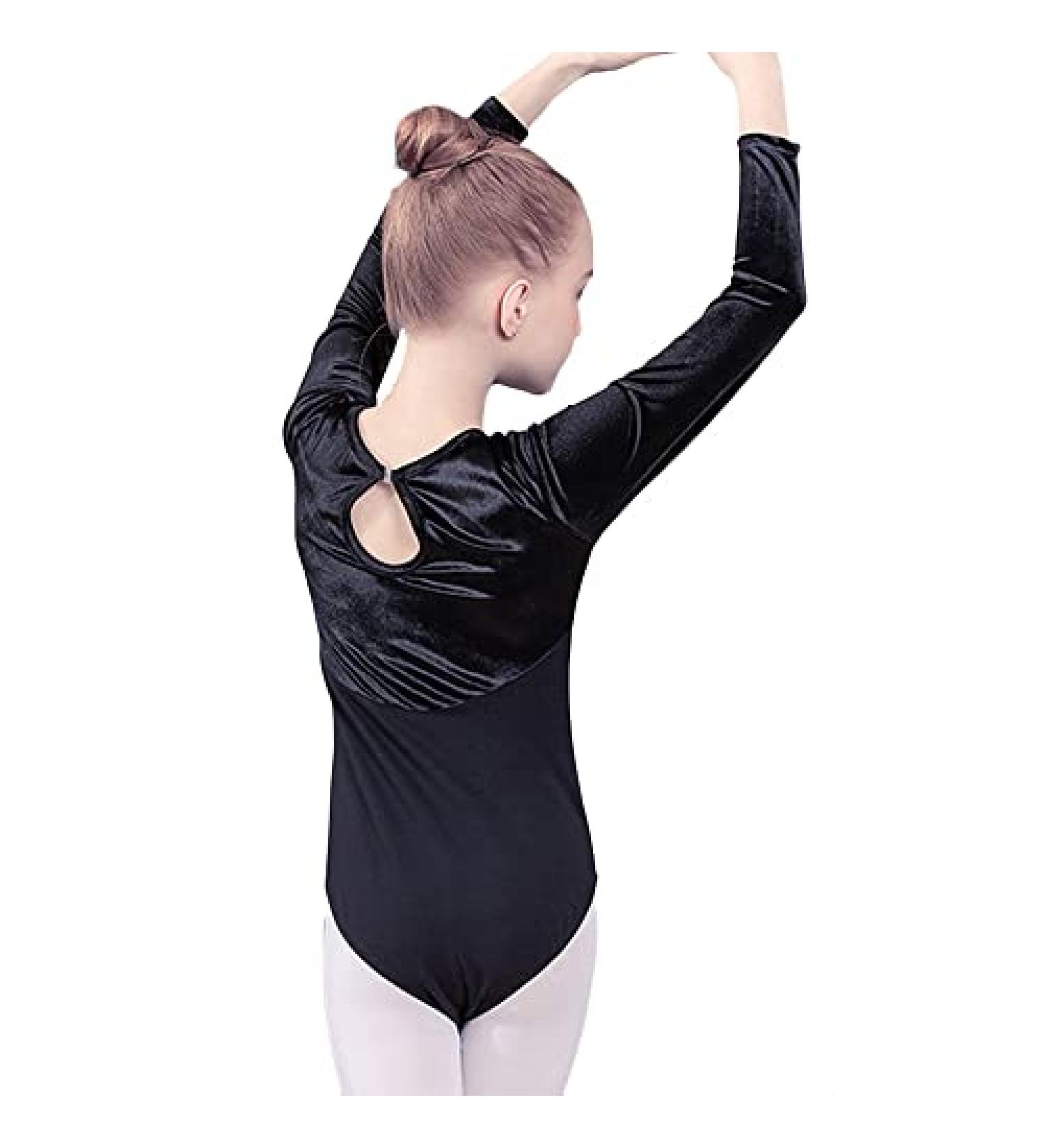 Girls Kids Long Sleeve Velvet Ballet Dance Leotard | Dancewear 5-6 Years Black - Buy Online on SooperMarket.com