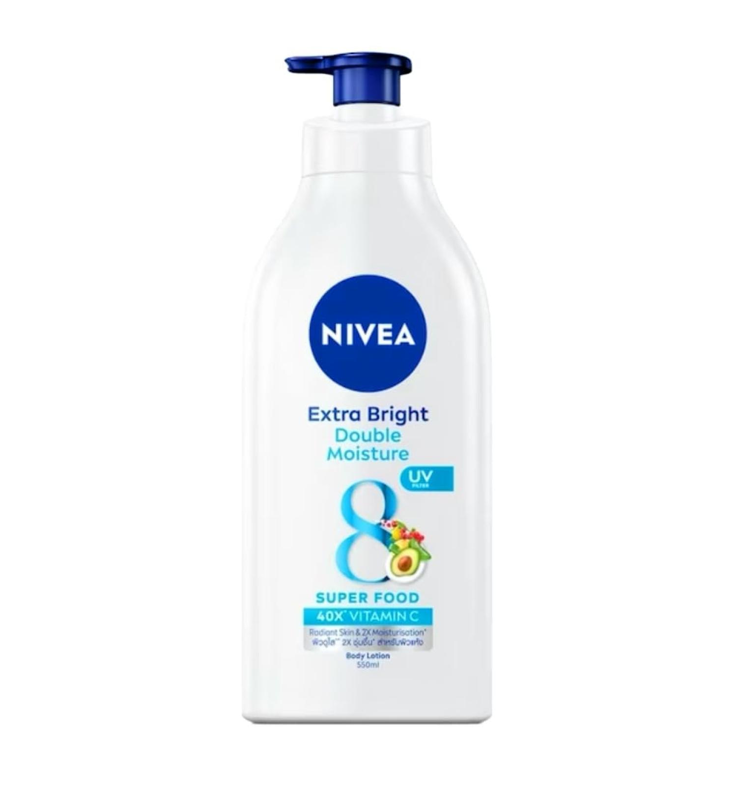 NIVEA Extra Bright Double Moisture Body Lotion 40X Vitamin C from 8 Superfoods Vitamin E UV Filter 24hr Moisture 550ml - Buy Online on SooperMarket.com