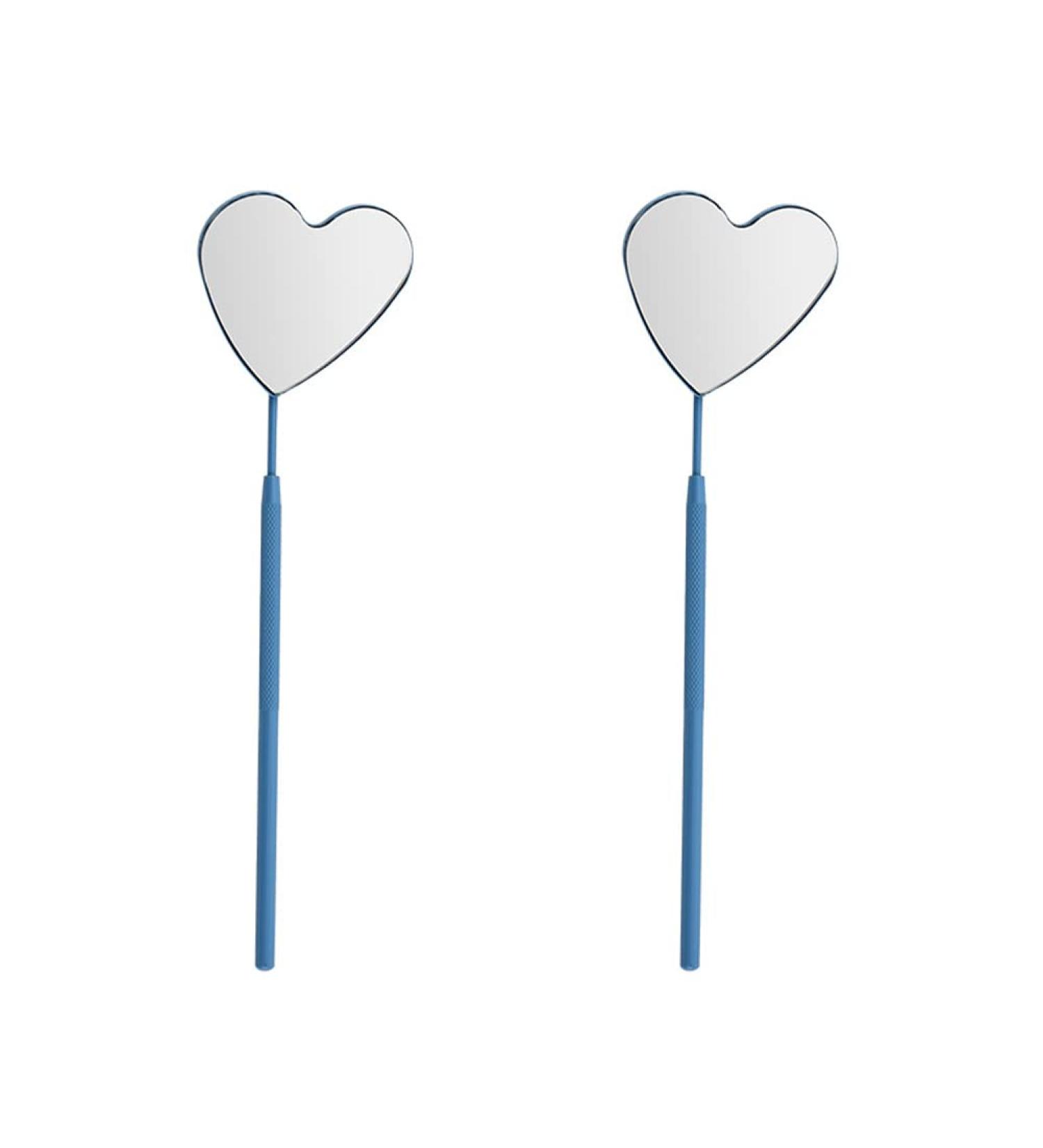 2 Pieces Eyelash Extension Mirror Heart Shape Eyelash Mirror Lash Mirror Detachable Eyelash Inspection Mirror Stainless Steel Lash Extension Mirror Makeup Inspection Mirror Blue