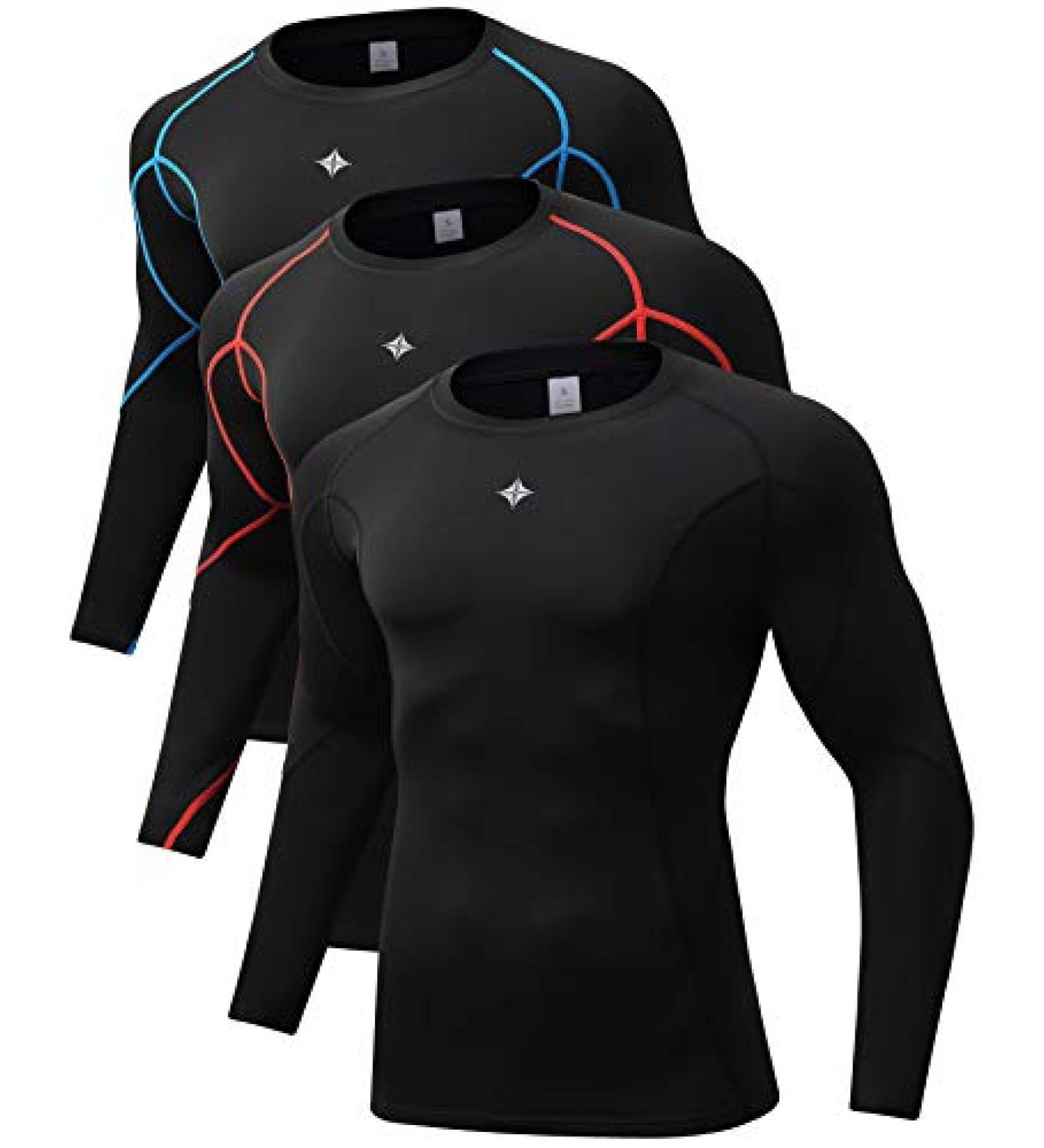 Milin Naco Cool Dry Compression Shirts for Men Long Sleeve Baselayer Tops - 3 Pack (Black) - X-Large Tall - Buy Online on SooperMarket.com