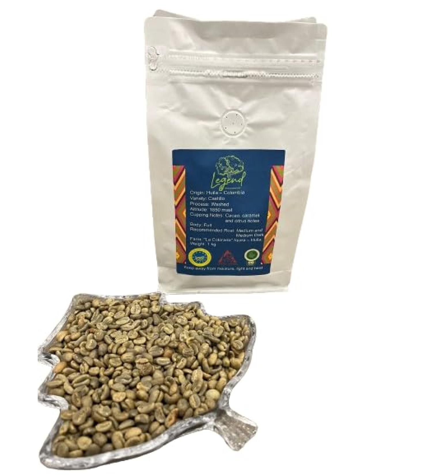 Legend Special Colombian Coffee | Unroasted Green Beans | 100% Organic | Green (raw) | Altitude 1850 MASL Huila - Colombia | Process Washed | Selective Harvesting| 1 Kg - Buy Online on SooperMarket.com