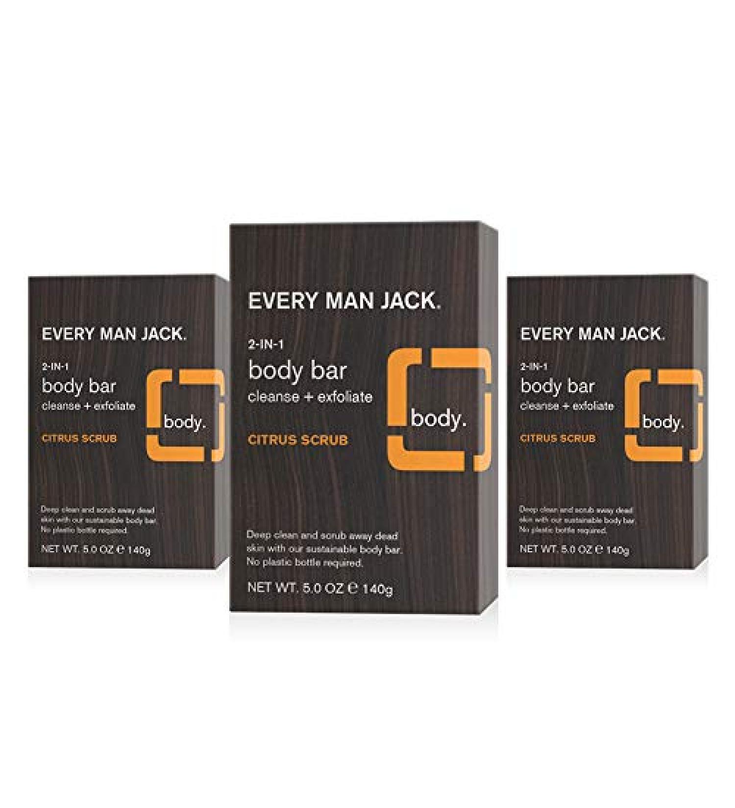 Every Man Jack Citrus Men's Body & Hair Bar Soap - 3 Pack | Deep Clean, Hydrate, Soothe Skin | Wheat Bran, Shea Butter, Aloe Vera | Natural Ingredients, Zero Chemicals - Buy Online on SooperMarket.com