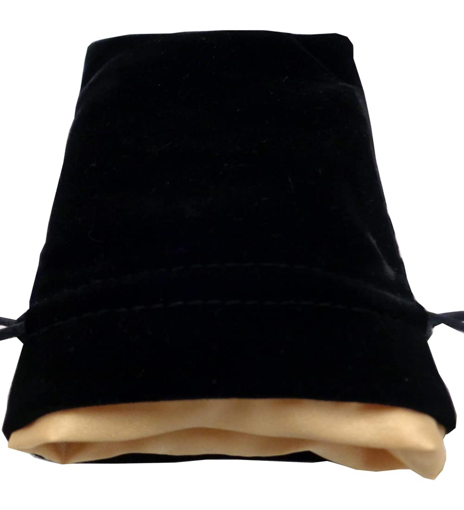 Velvet Dice Bag with Satin Liner 4"x6", Black Velvet Dice Bag with Gold Satin