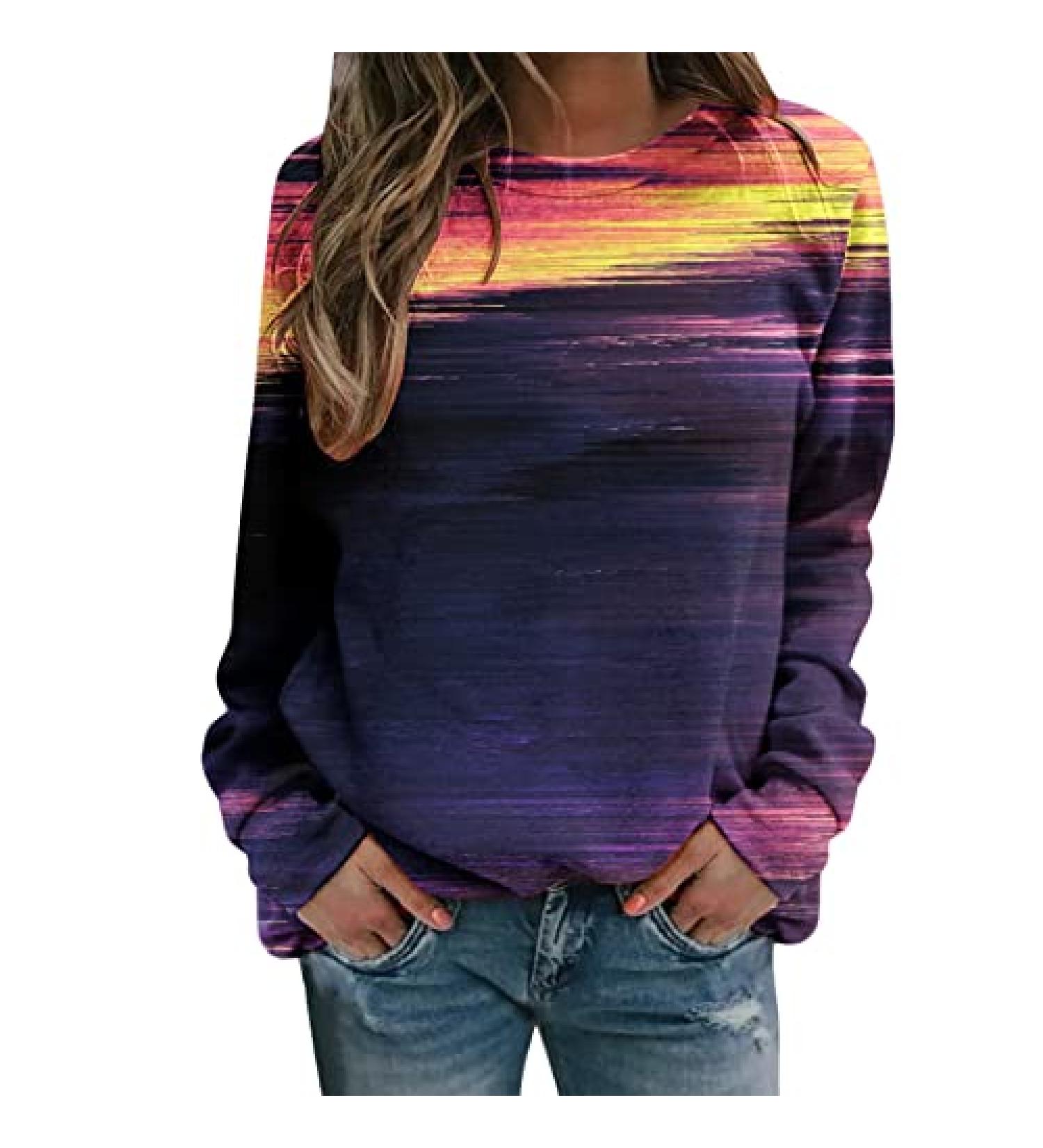 Women's Tie Dye Long Sleeve Sweatshirt - Casual Lightweight Pullover Blouse in Purple - Buy Online on SooperMarket.com