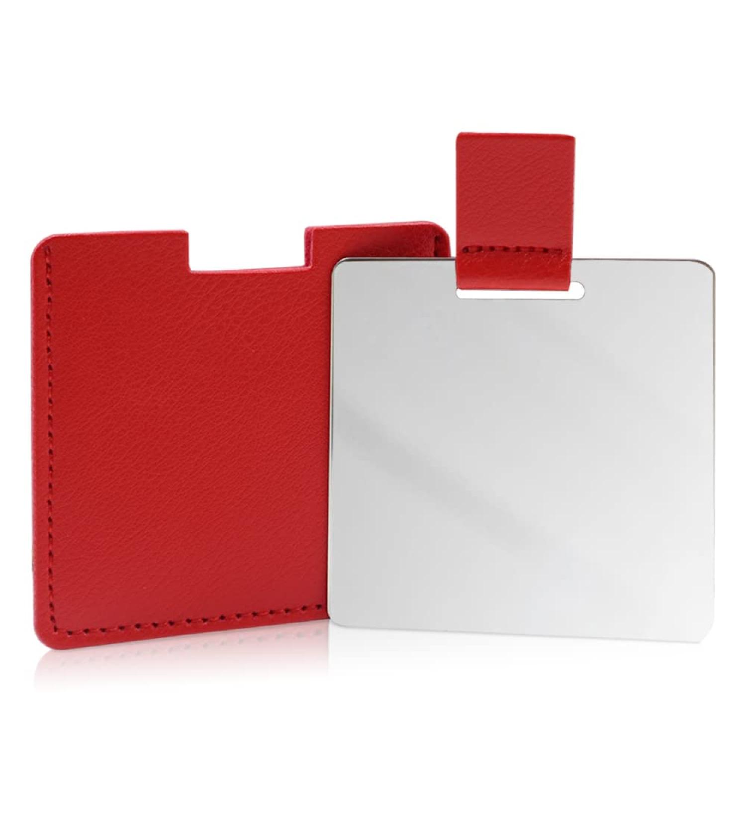 Shatterproof Stainless Steel Compact Mirror for Purses Unbreakable Mirror Travel with PU Leather Case Cover Handheld Camping Shaving Mirror for Women & Men Makeup Gift (Red) - Buy Online on SooperMarket.com