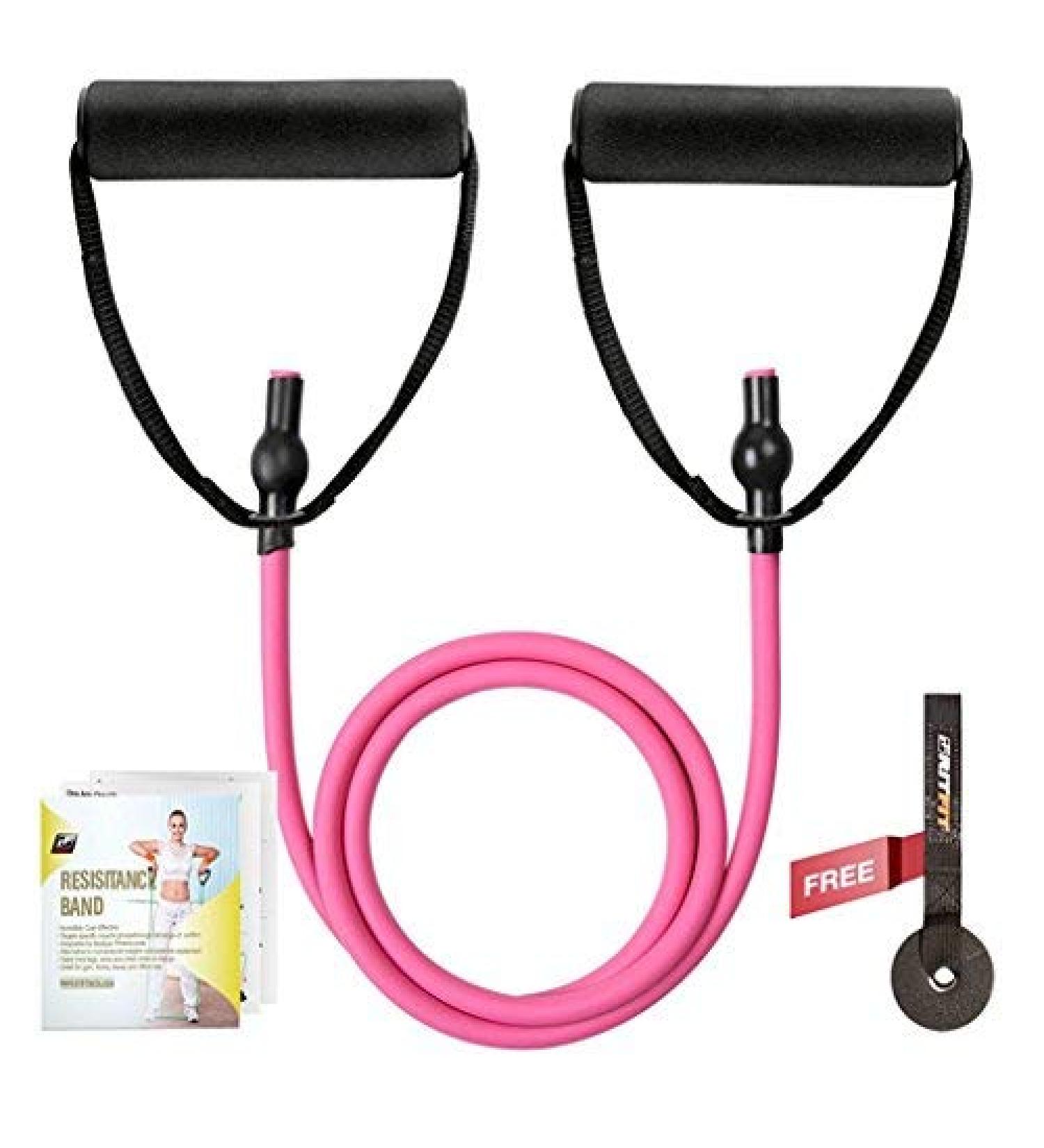 RitFit Single Resistance Exercise Band with Comfortable Handles - Rose Pink (10-15lbs) | Ideal for Physical Therapy & Strength Training - Buy Online on SooperMarket.com
