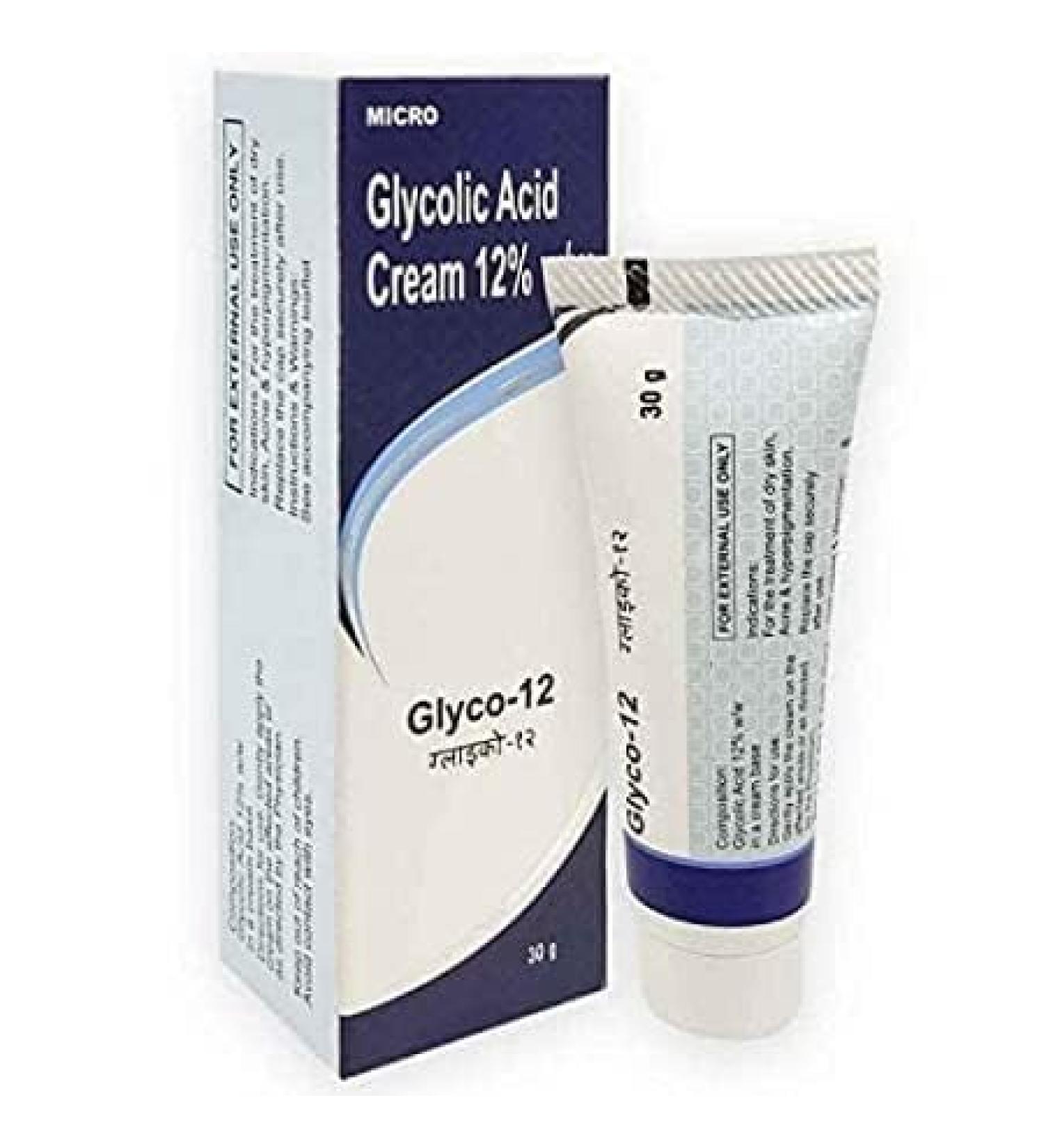 BlueQueen Glycolic Acid 12% W/w Cream for Treatment. Gentle Glycolic Acid Facial Cream Targets Fine Lines Large Pores & Age Spots. 1.01 FL Oz