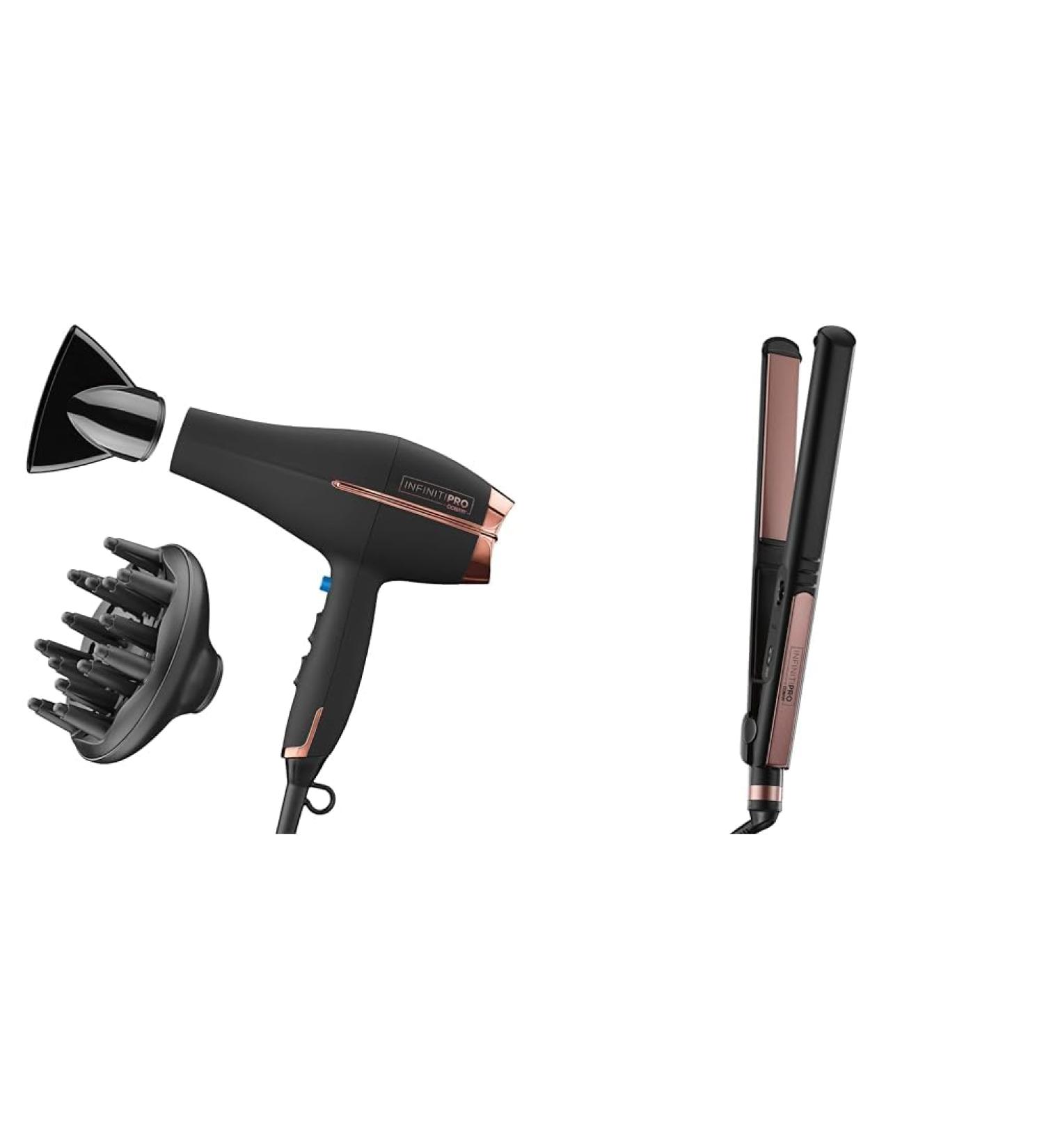 CONAIR INFINITIPRO 1875 Watt AC Motor Pro Hair Dryer with Ceramic Technology Black & Infinitipro Rose Gold Ceramic Flat Iron 1-Inch Hair Dryer + Ceramic Flat Iron 1-Inch - Buy Online on SooperMarket.com