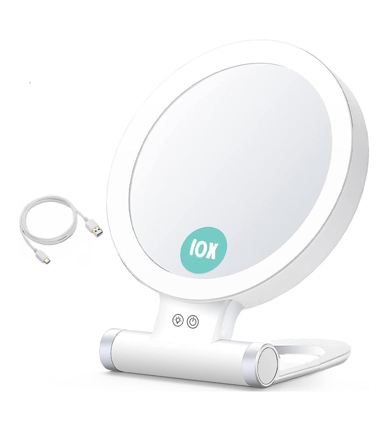 Ruuizksa 10X Magnifying Makeup Mirror with Lights and Magnification 3 Colors Desktop LED Mirror and Vanity Mirror for Travel - Buy Online on SooperMarket.com