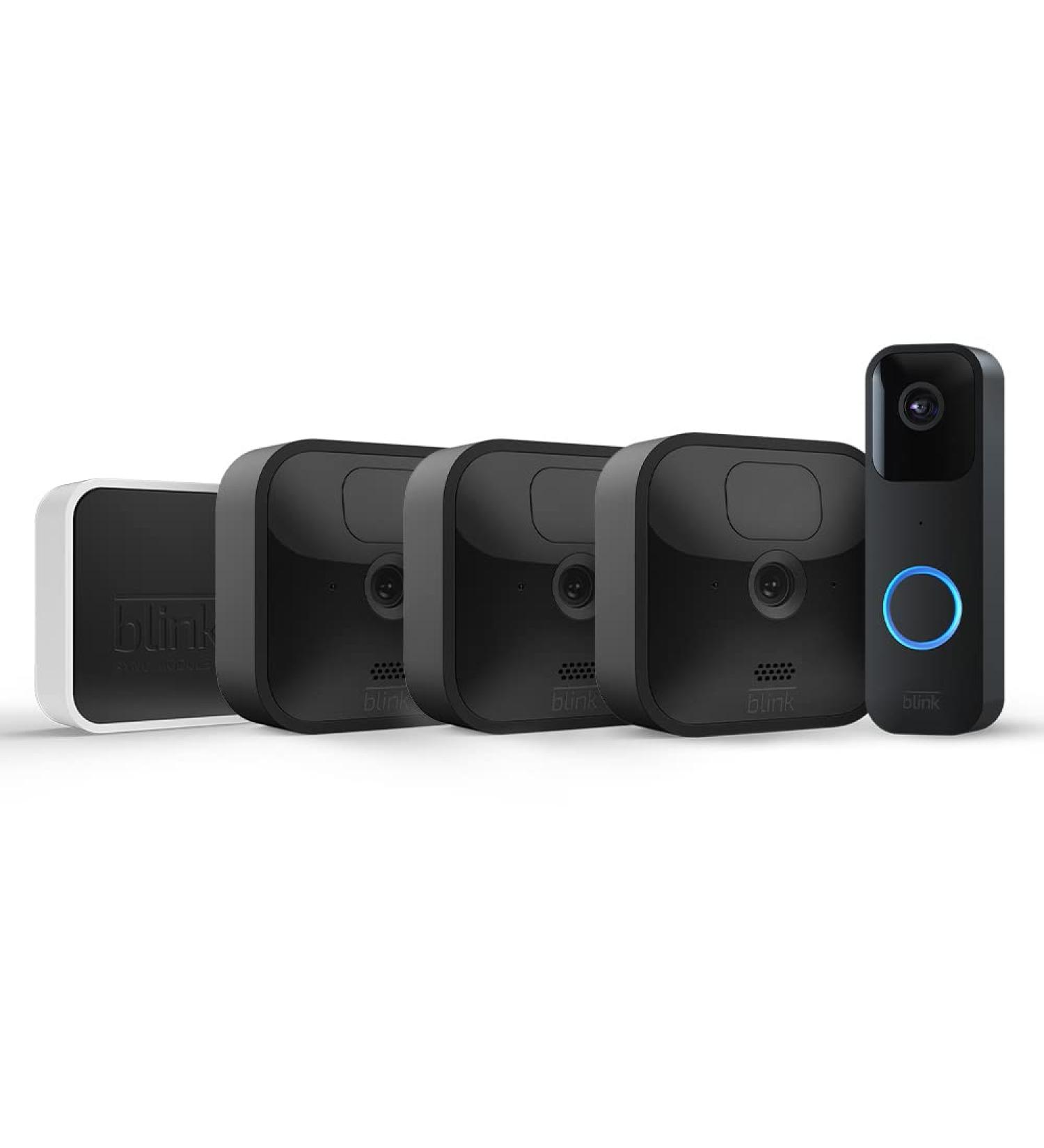 Blink Outdoor HD Monitoring Camera Bundle - 3 Weather-Resistant Cameras + Video Doorbell | Alexa Compatible Two-Way Audio & Motion Recording - Buy Online on SooperMarket.com