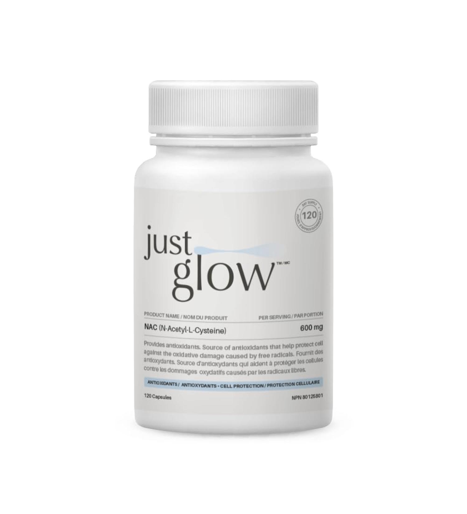 Just Glow NAC (N-Acetyl-L-Cysteine) 600mg - 120 Capsules | NAC Supplement | Pure NAC 600mg Capsule for Antioxidants | Maintenance of Good Health | Made in Canada | 120 Vegetable Capsules 120 count (Pack of 1) - Buy Online on SooperMarket.com