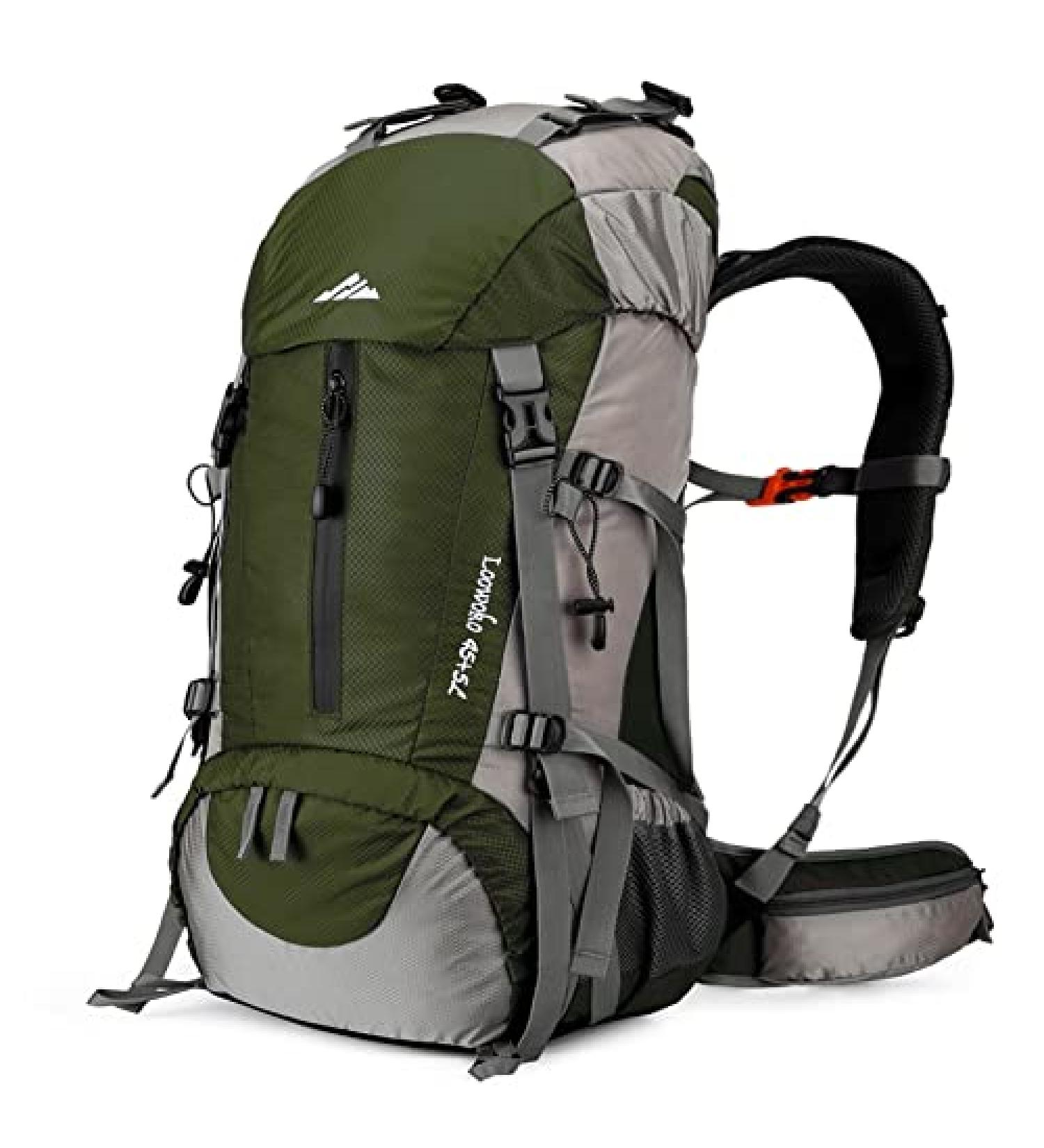 Loowoko 50L Waterproof Hiking Backpack with Rain Cover - Lightweight 45+5 Liter Camping Essentials Bag in Green - Buy Online on SooperMarket.com