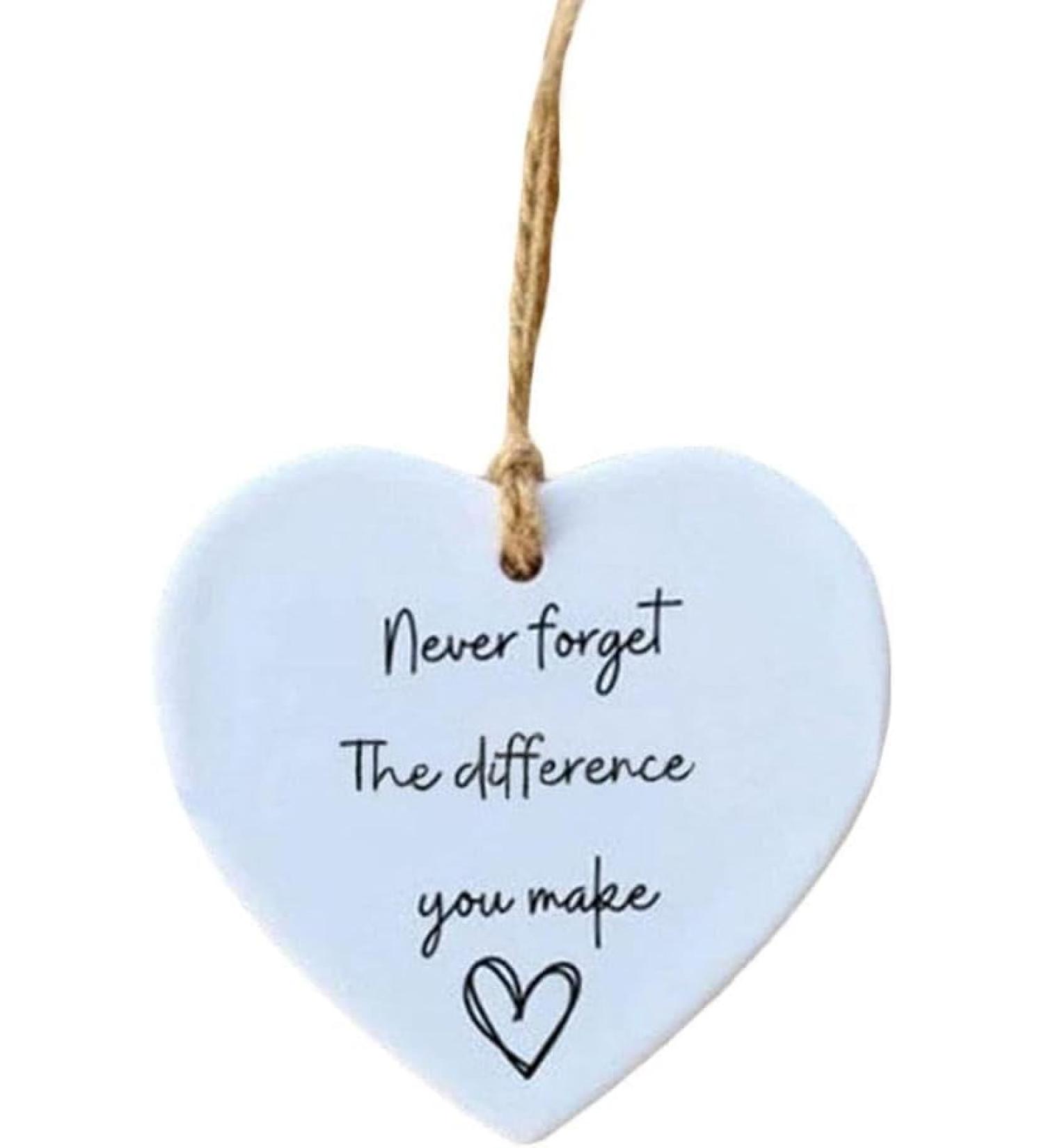 Plaque + Bag Thank You Gift for Friend Never Forget Difference You Make Hanging Ornament Acrylic Hanging Heart Plaque Gift Hanging for Best Heart Plaque Gift - Buy Online on SooperMarket.com