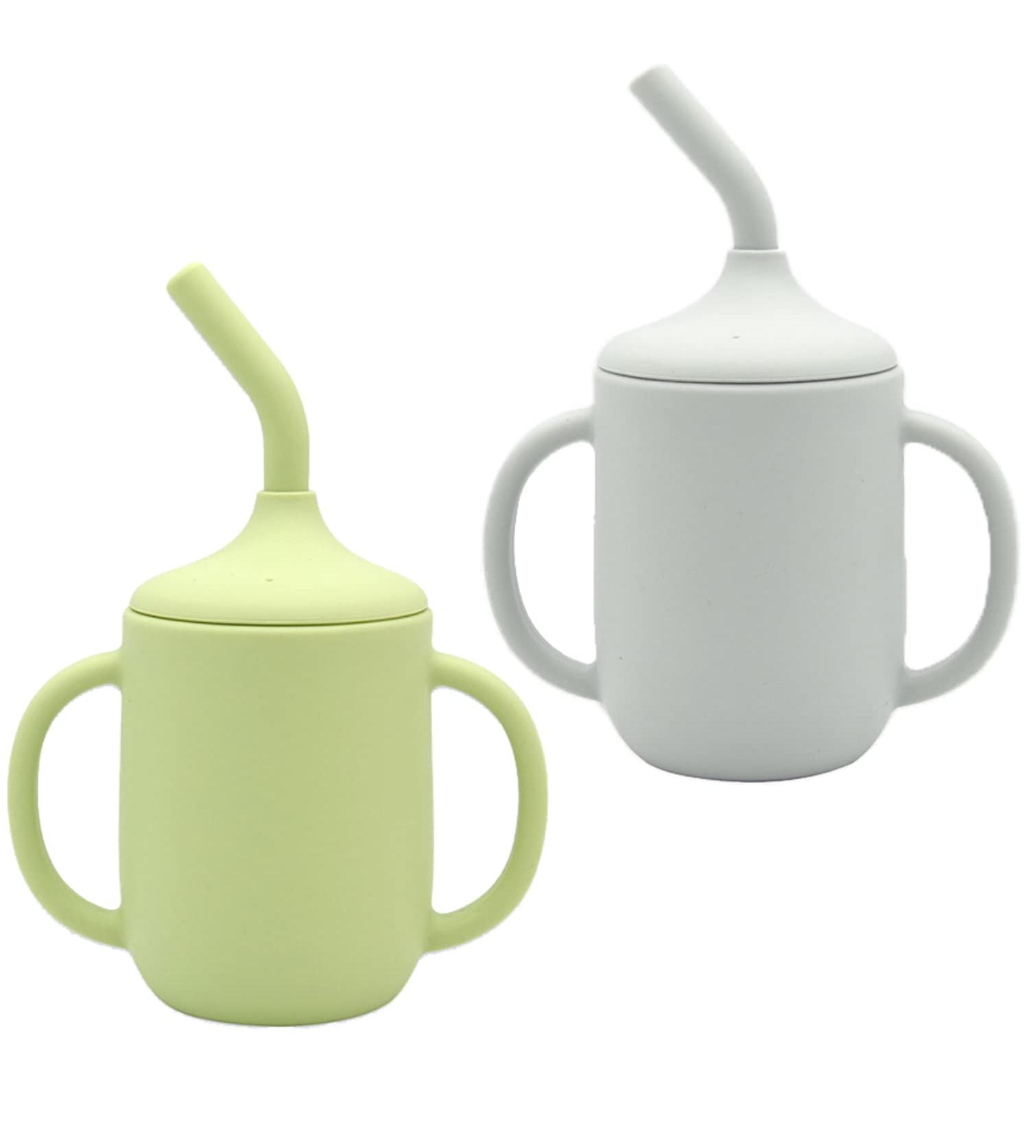 Silikong Silicone No Spill Straw Cups for Toddlers and Babies - 2 Pack (Green/Gray) | Dishwasher & Microwave Safe - Buy Online on SooperMarket.com