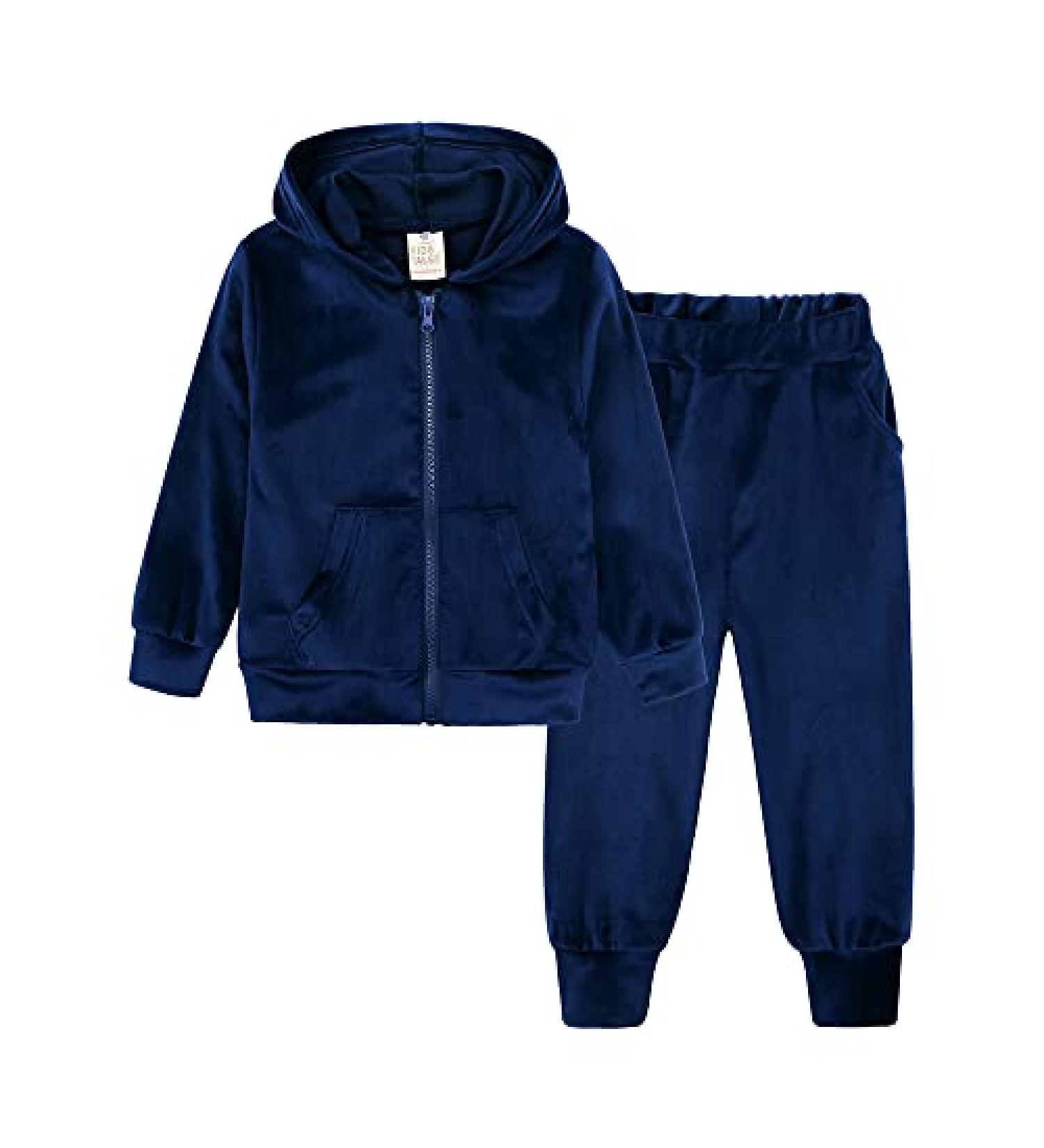 Kids Tales Girls Velour Hoodie Zipper Sweatsuit | Boys Velvet Tracksuit 2 Pcs Set | 4-5T Color 04 - Buy Online on SooperMarket.com