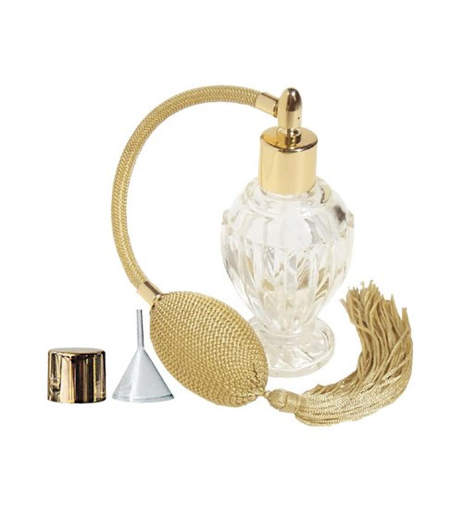 GETI BEAUTY Empty Refillable Perfume Diva Glass Bottle with Gold Mesh Sprayer Top & Tassel 1.64oz/46ml