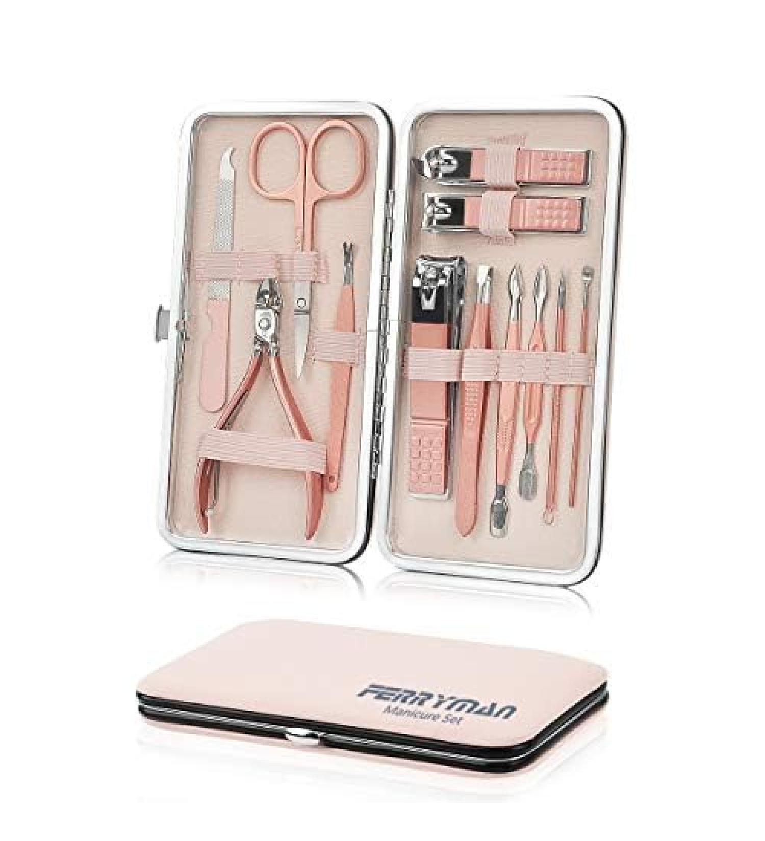 Maincure Set MOMSIV Professional 12Pcs Stainless Steel Nail Clippers Set Pedicure Kit Grooming Tools with PU Leather Case for Girls and Women Gift Rose Gold - Buy Online on SooperMarket.com